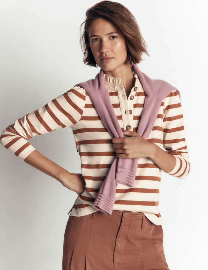Ruffle Collar Mariner-Ivory and Argon Oil Stripe
