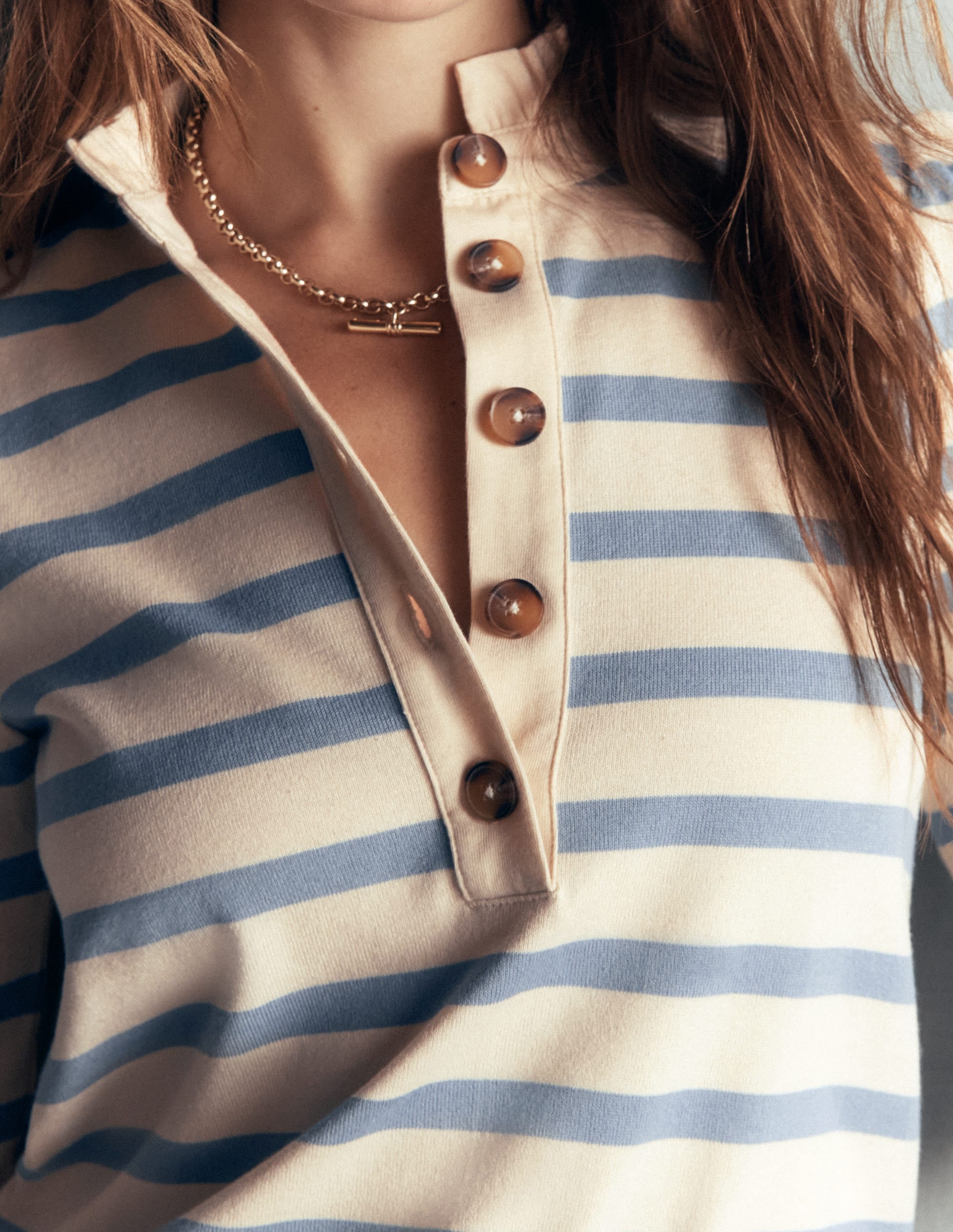 Ruffle Collar Mariner-Ivory and Faded Denim Stripe - Image 2