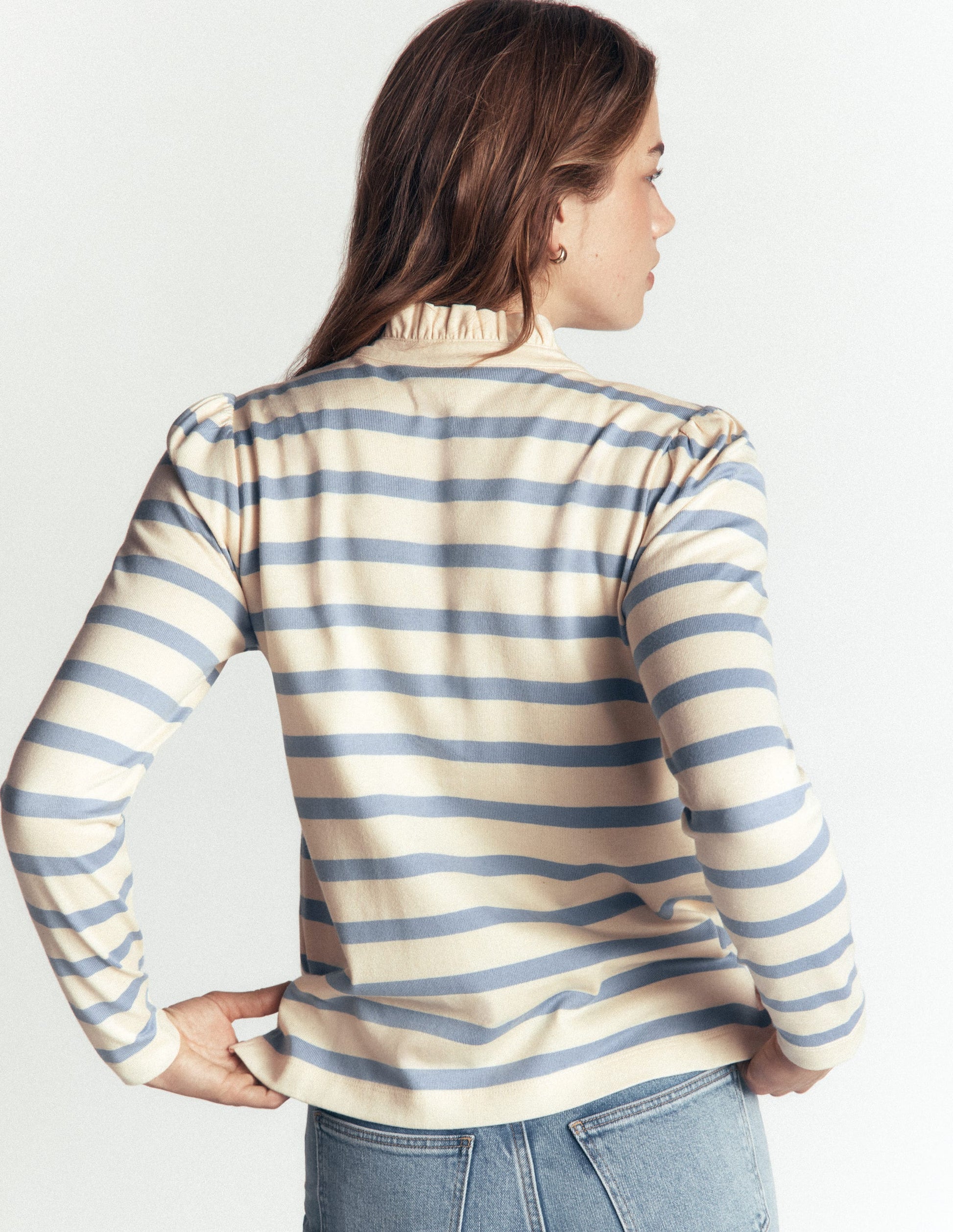 Ruffle Collar Mariner-Ivory and Faded Denim Stripe-3