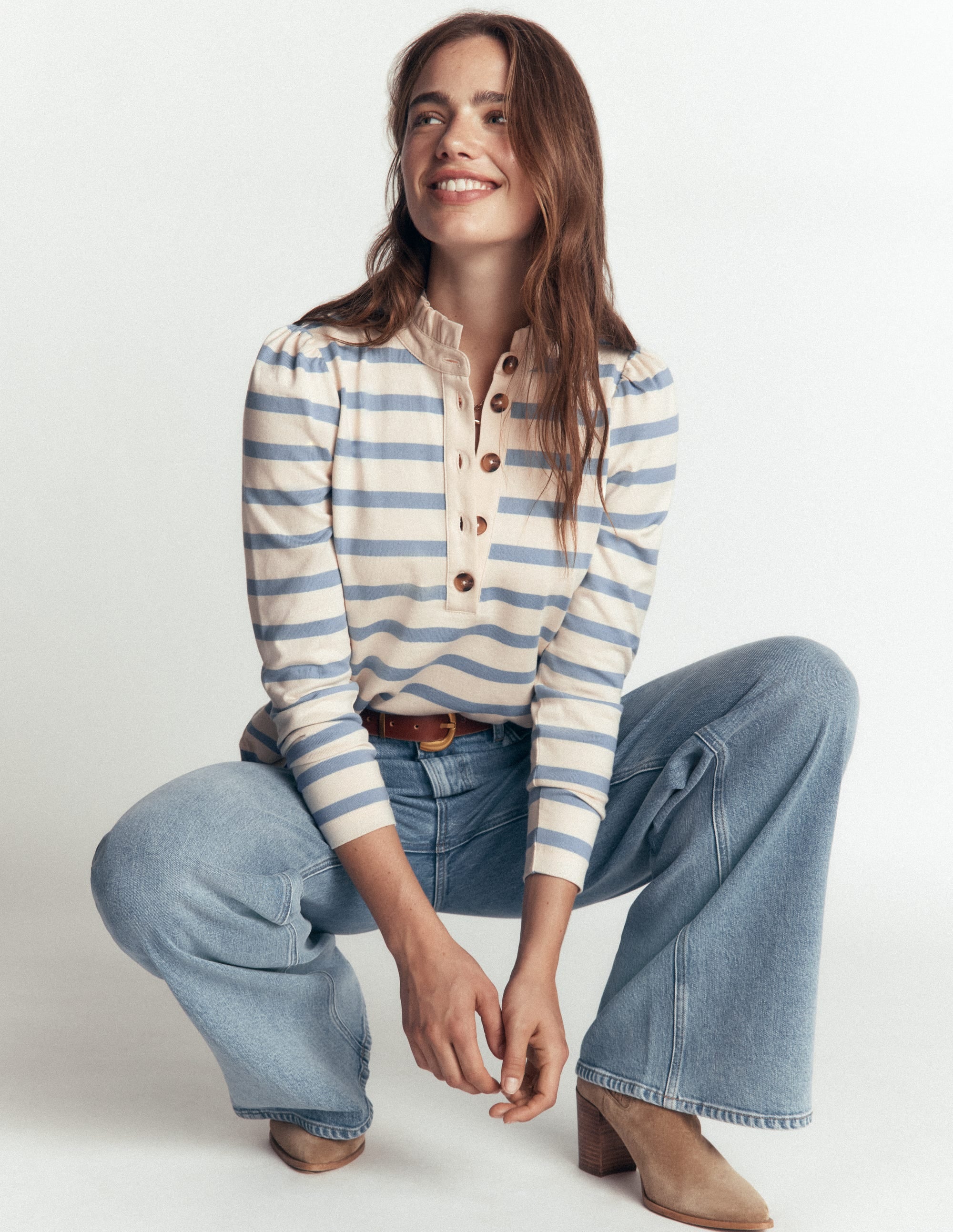 Ruffle Collar Mariner-Ivory and Faded Denim Stripe - Image 4