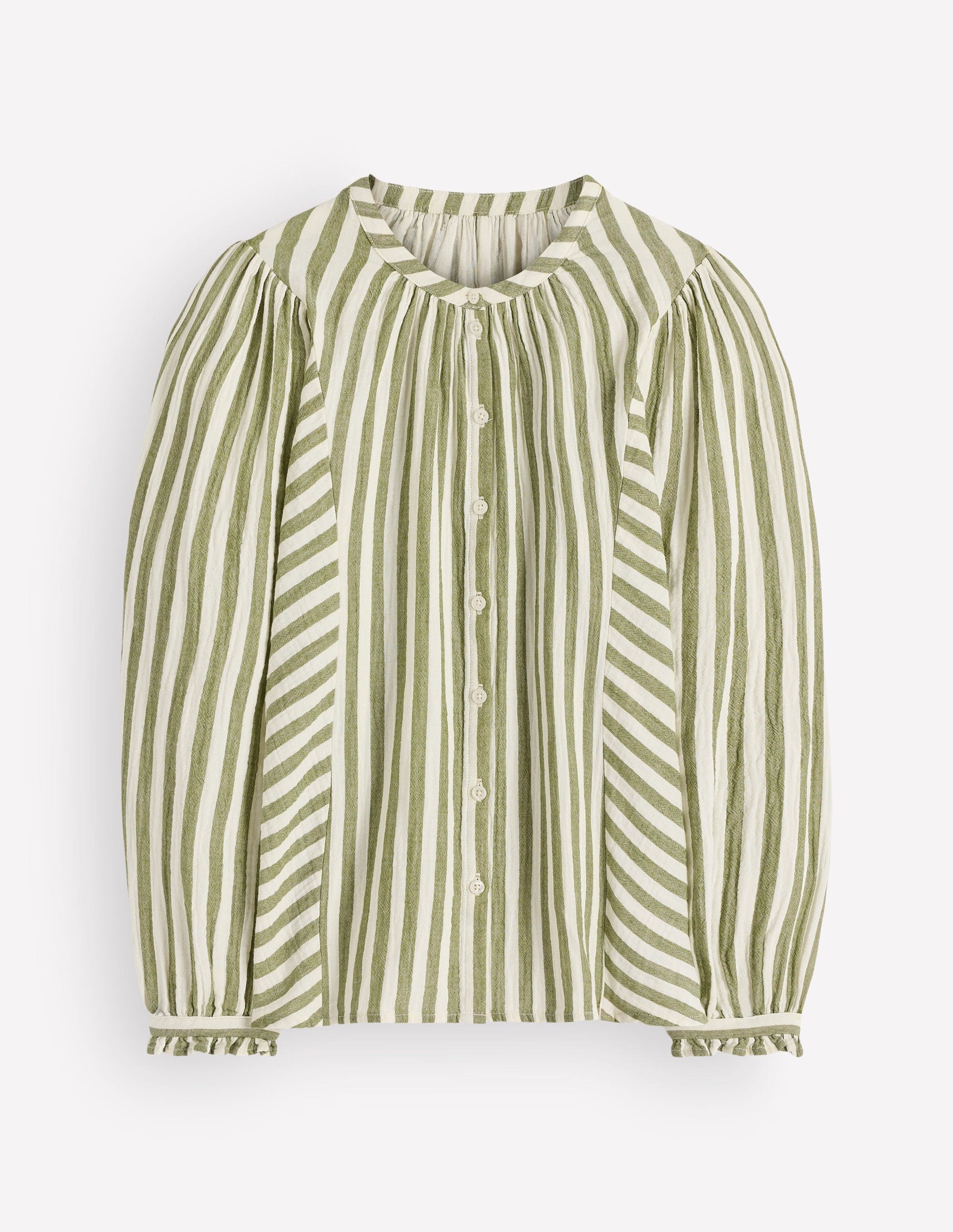 Camille Double Cloth Top-Olive, Ivory Fine Stripe-6
