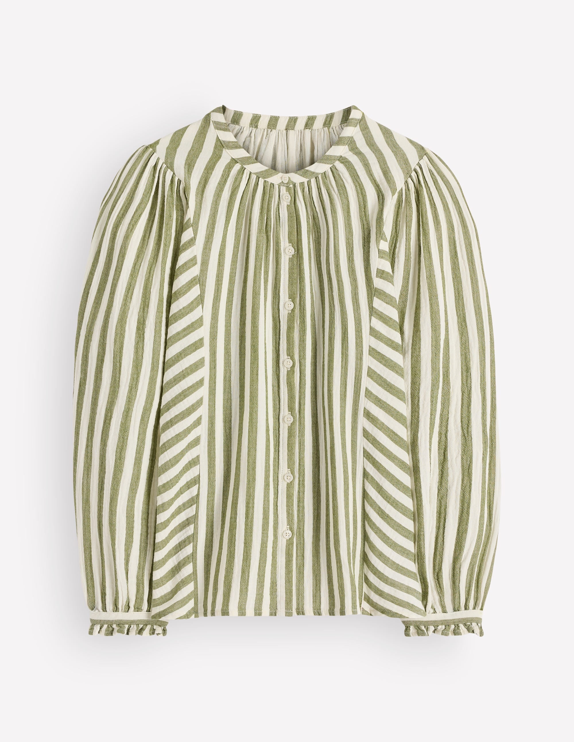 Camille Double Cloth Top-Olive, Ivory Fine Stripe - Image 6