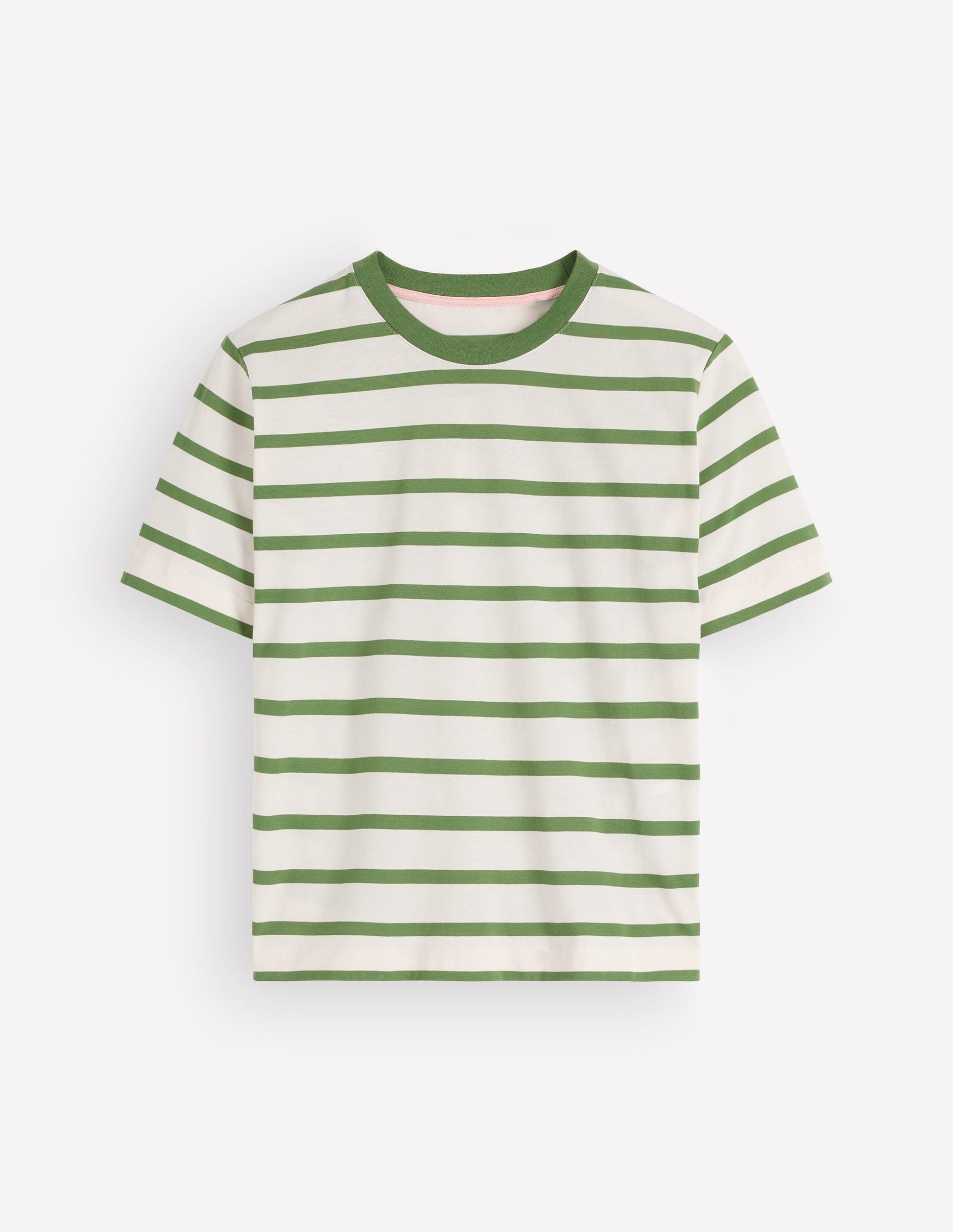 Relaxed Cotton T-shirt-Safari Green, Ivory Stripe-5