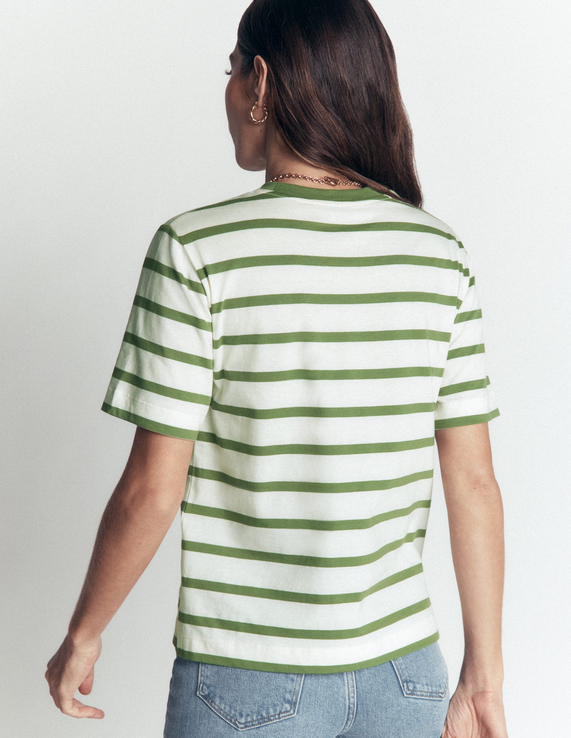 Relaxed Cotton T-shirt-Safari Green and Ivory Stripe-2