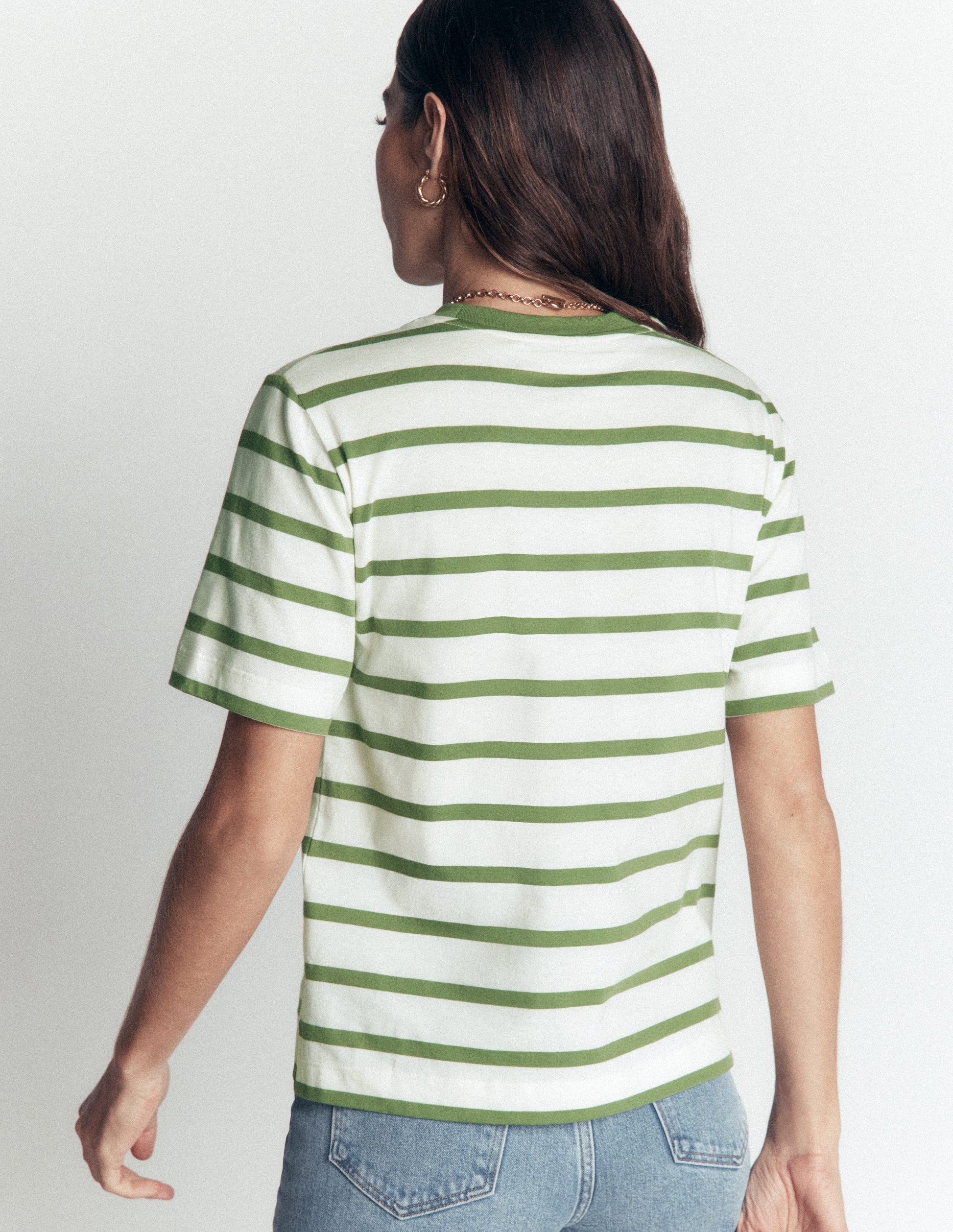 Relaxed Cotton T-shirt-Safari Green, Ivory Stripe-3