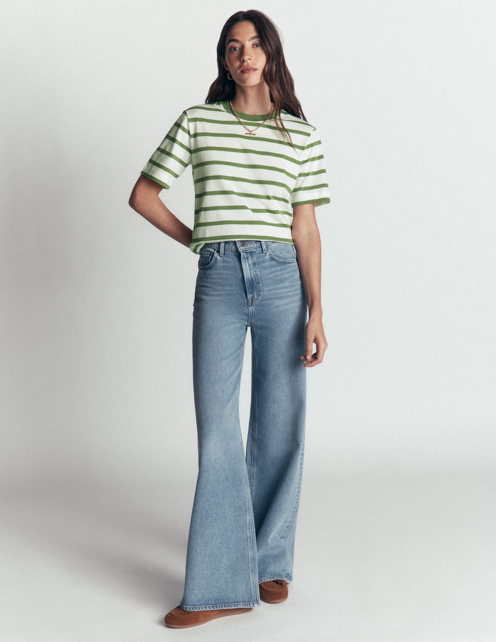 Relaxed Cotton T-shirt-Safari Green and Ivory Stripe - Image 3