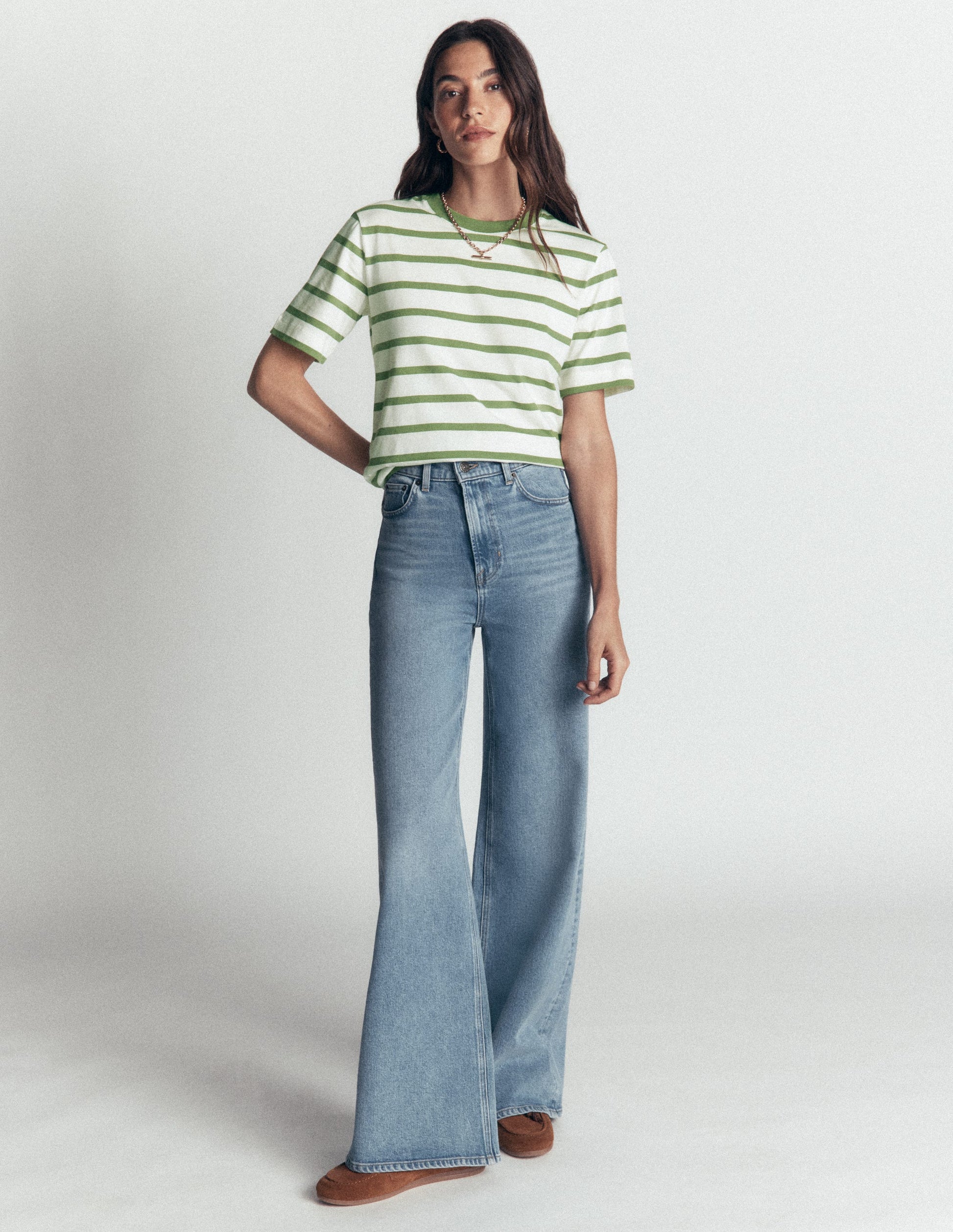 Relaxed Cotton T-shirt-Safari Green, Ivory Stripe-4