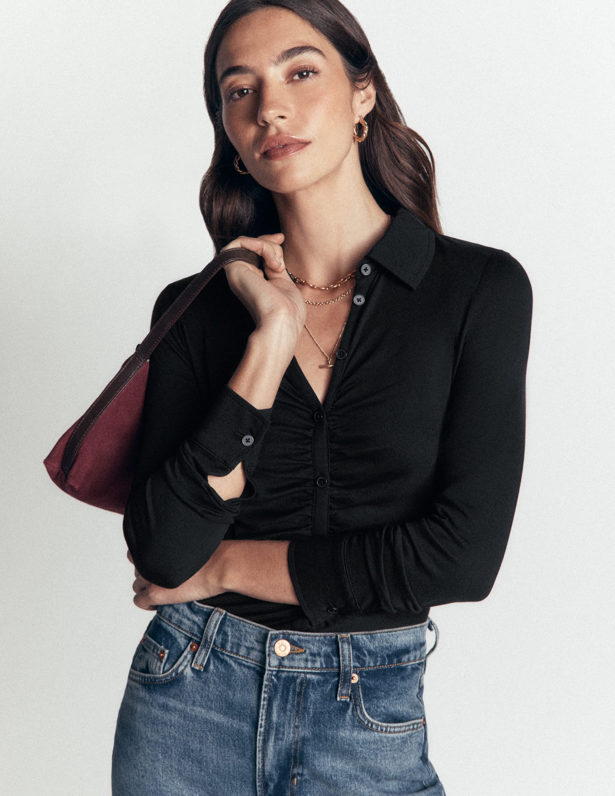 Supersoft Ruched Jersey Shirt-Black - Image 5