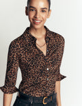 Supersoft Ruched Jersey Shirt-Camel, Leopard Fields