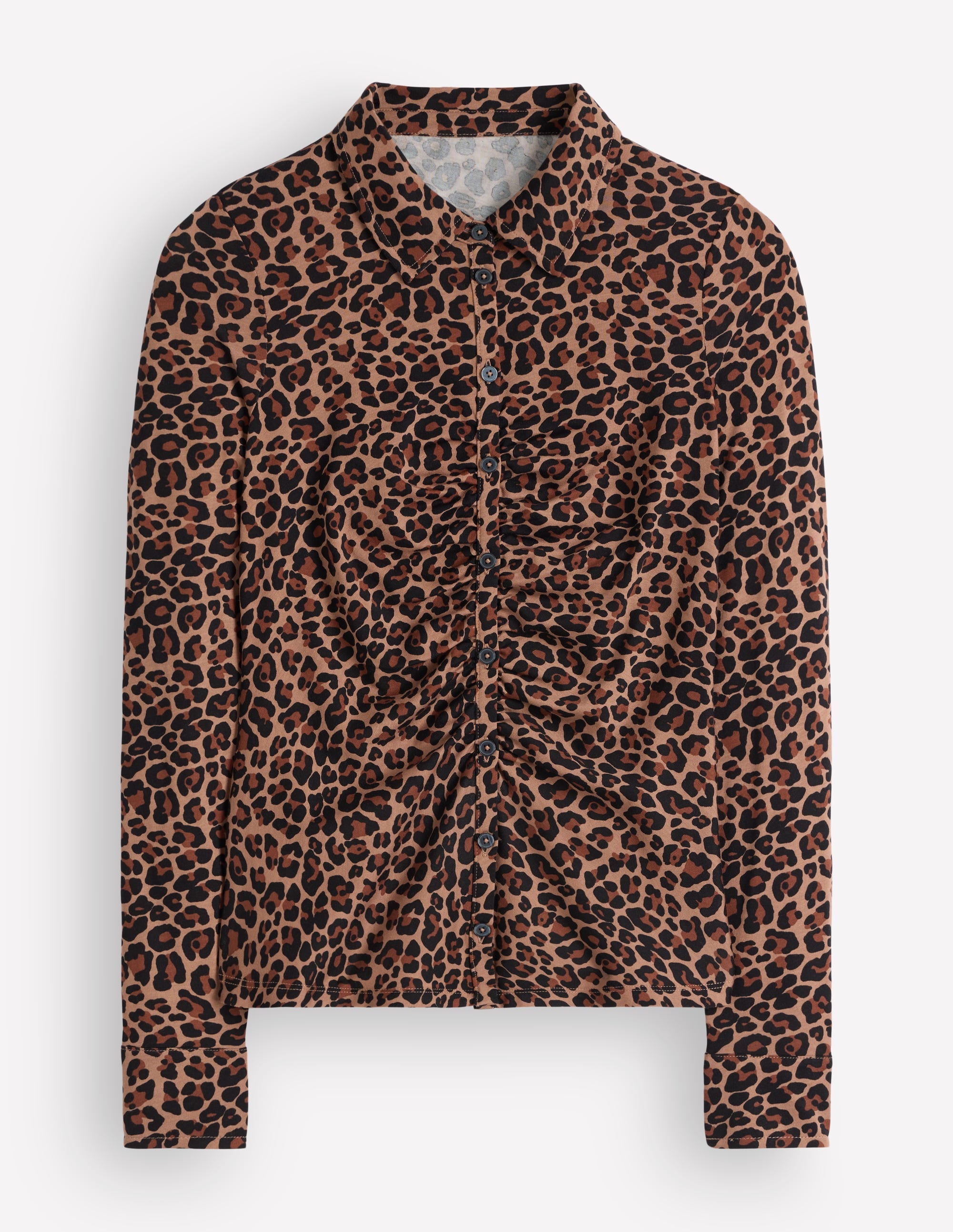 Supersoft Ruched Jersey Shirt-Camel, Leopard Fields - Image 4