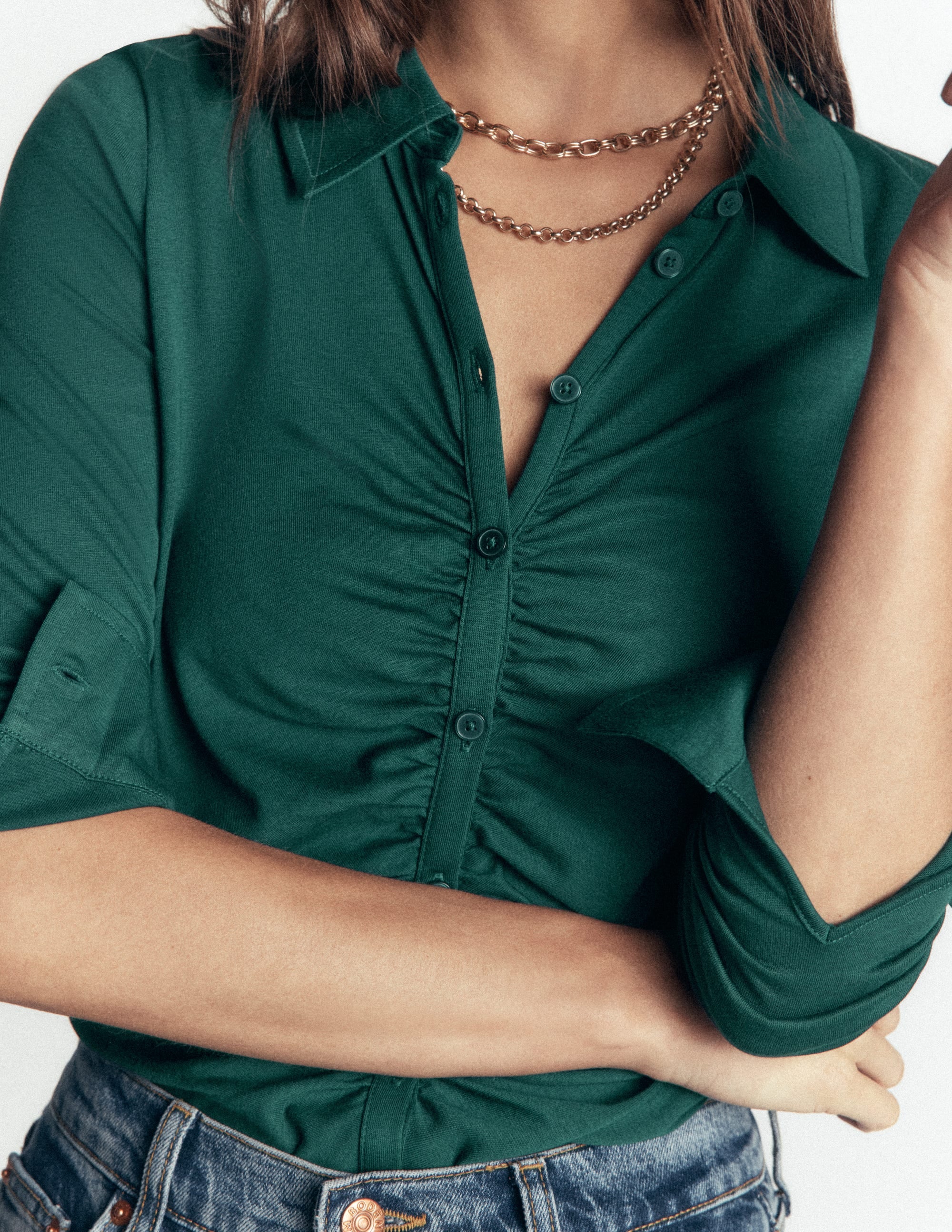 Imi Ruched Jersey Shirt-Midnight Teal - Image 2