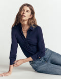 Supersoft Ruched Jersey Shirt-Navy