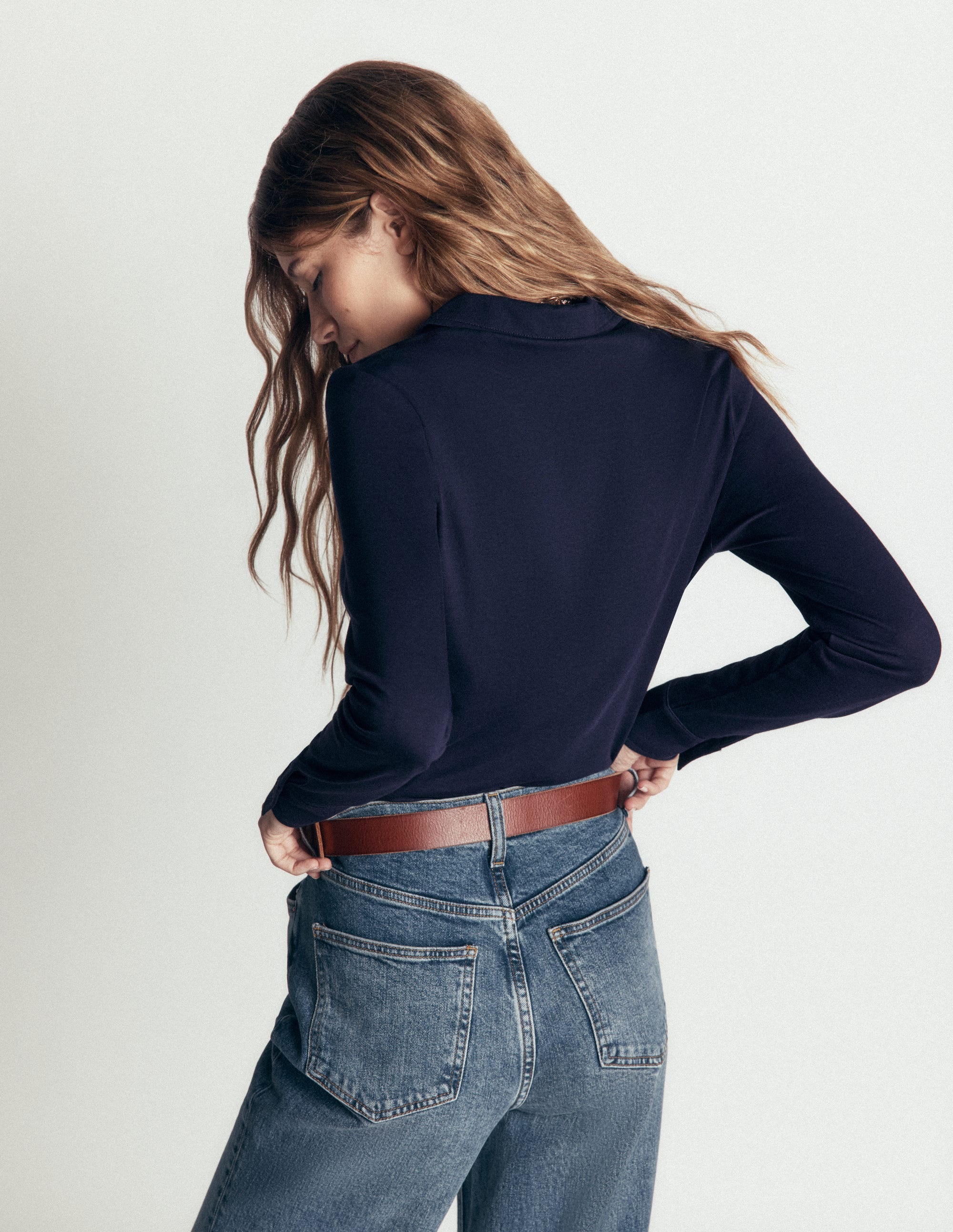Supersoft Ruched Jersey Shirt-Navy - Image 3