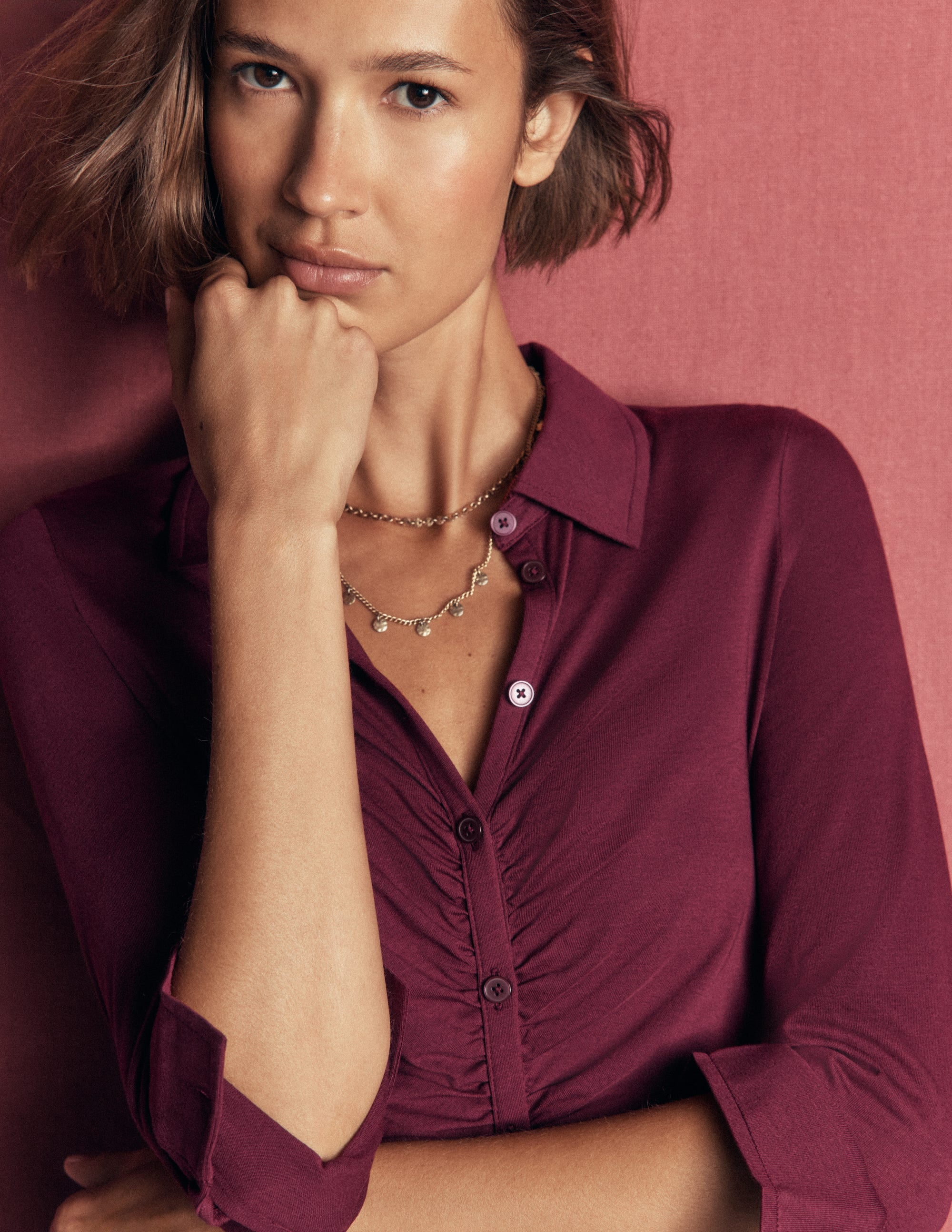 Imi Ruched Jersey Shirt-Deep Wisteria - Image 2