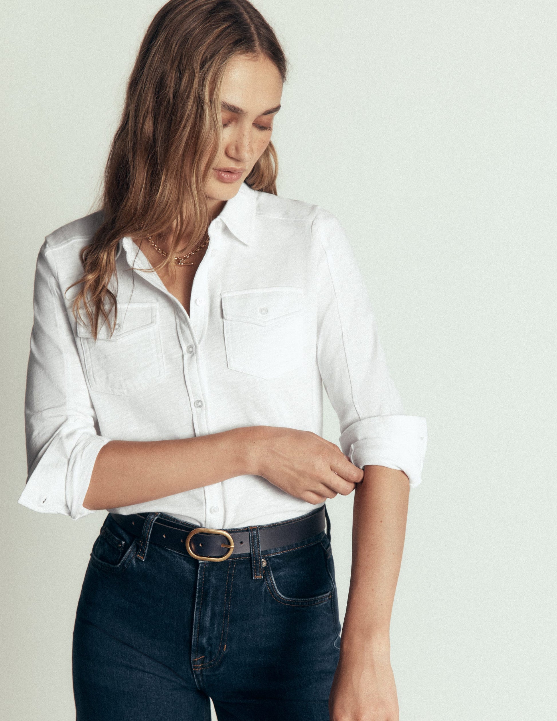 Seam Detail Jersey Shirt-White-5