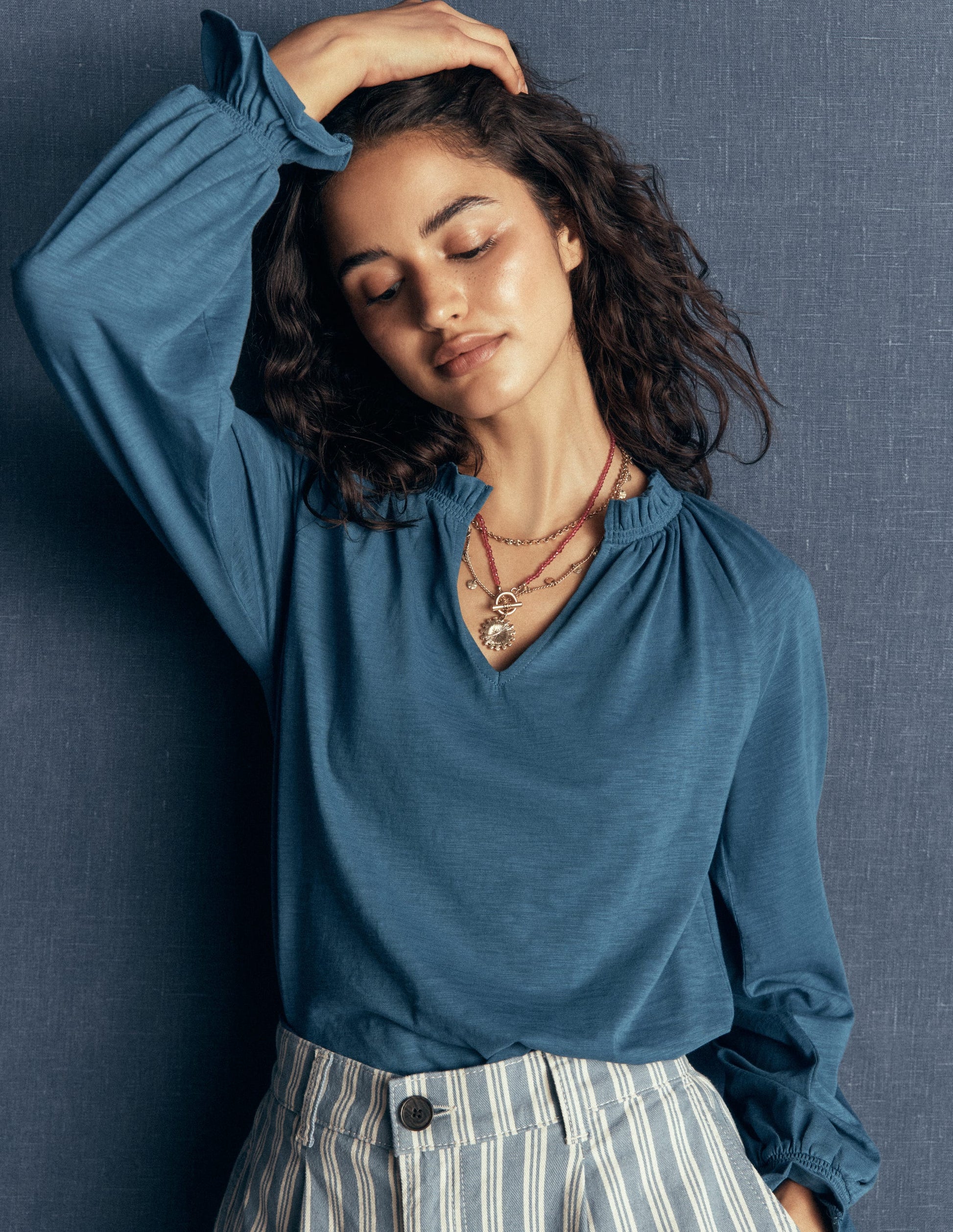 Pia Ruffle Detail Top-Real Teal-1