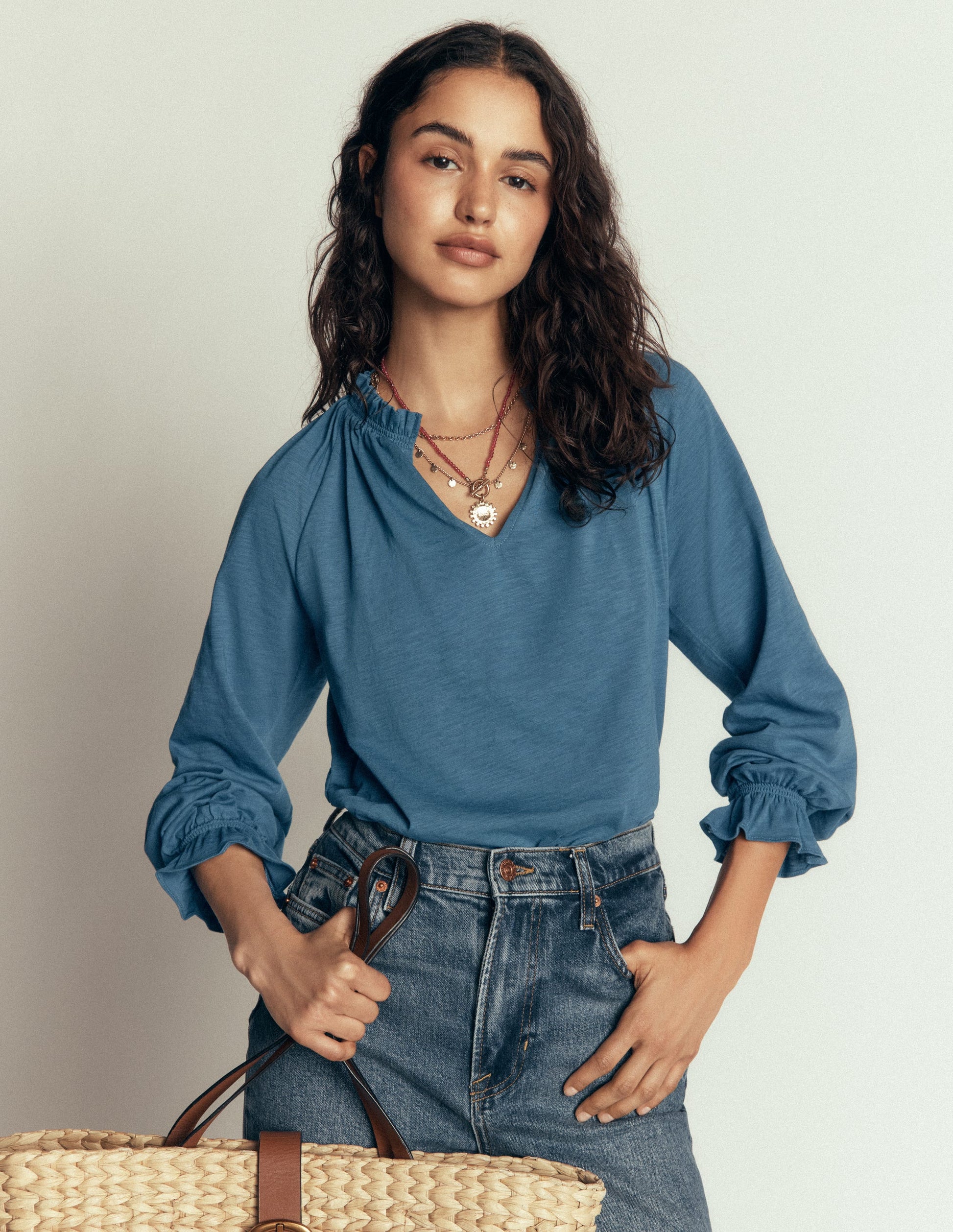 Pia Ruffle Detail Top-Real Teal-4