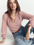 Pia Ruffle Detail Top-Burnt Orange Stripe