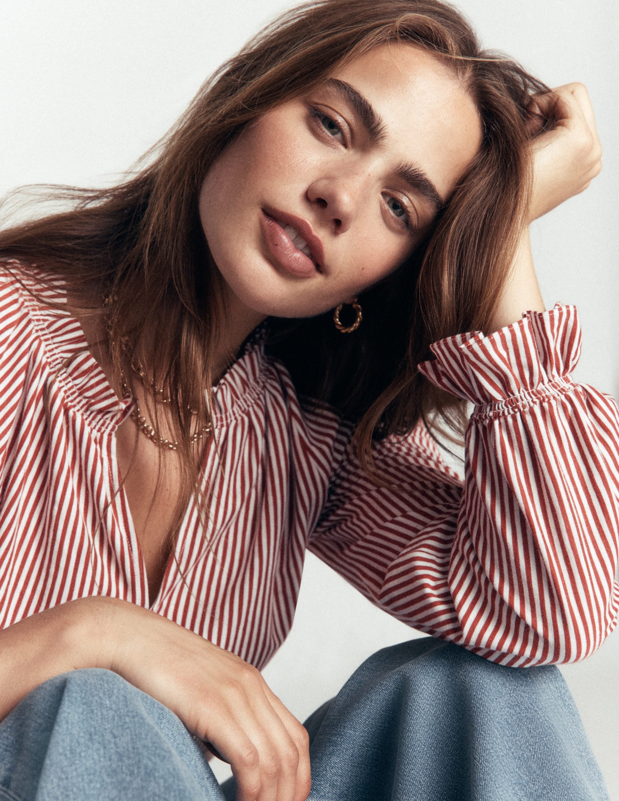 Pia Ruffle Detail Top-Burnt Orange Stripe - Image 2