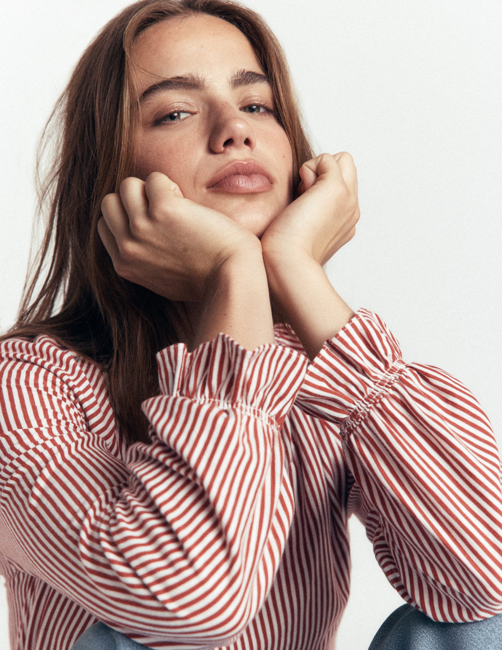 Pia Ruffle Detail Top-Burnt Orange Stripe-5