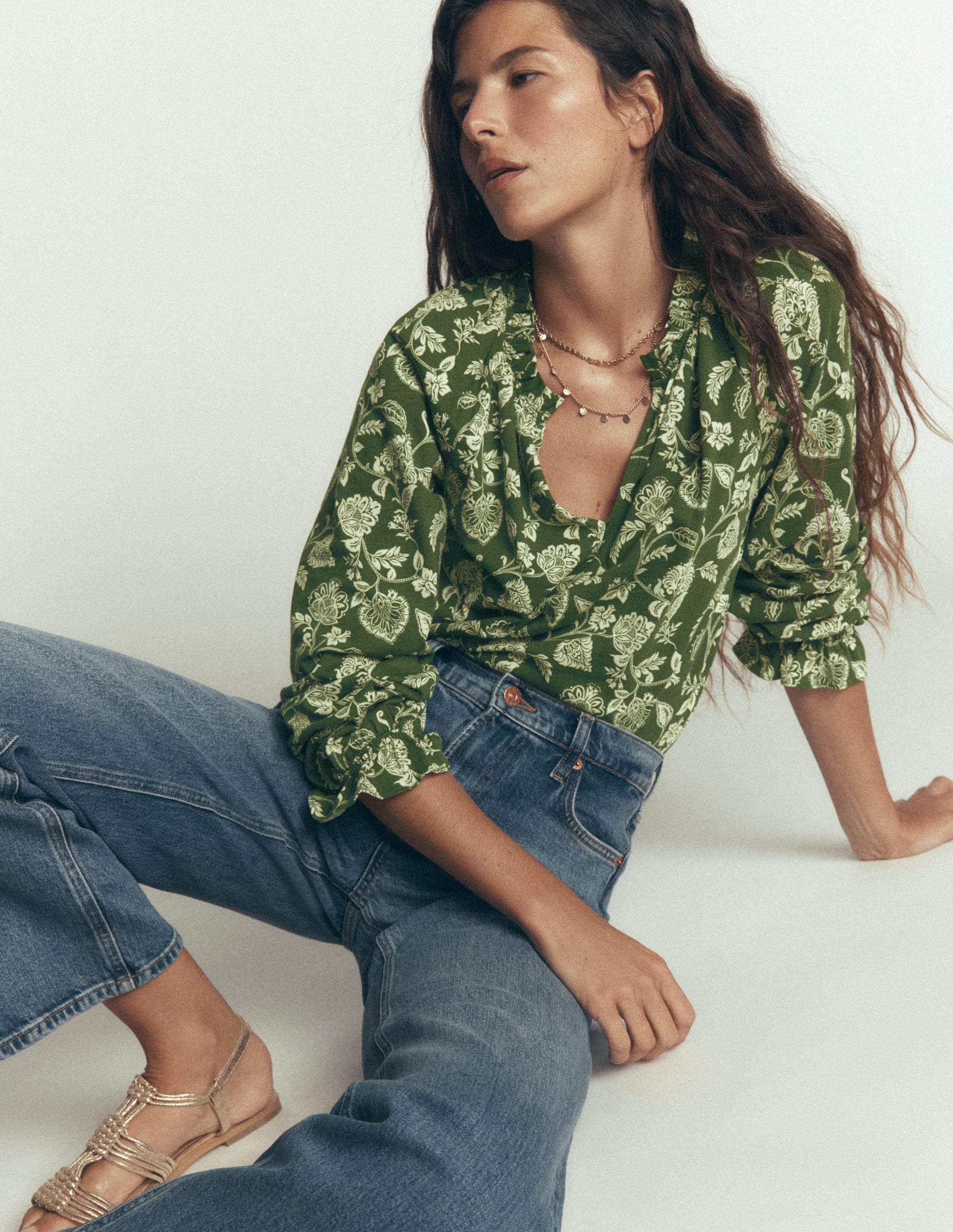 Pia Ruffle Detail Top-Chive Planted Meadows - Image 1