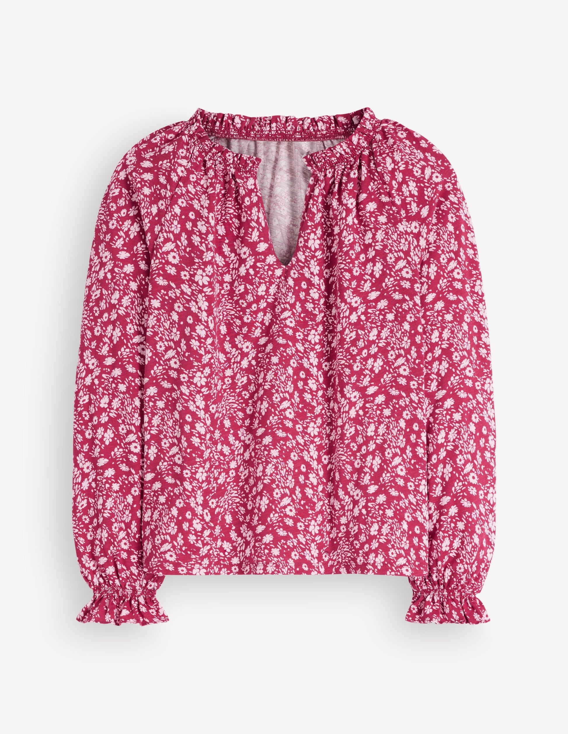 Pia Ruffle Detail Top-Red Bud, Scattered Flora-8