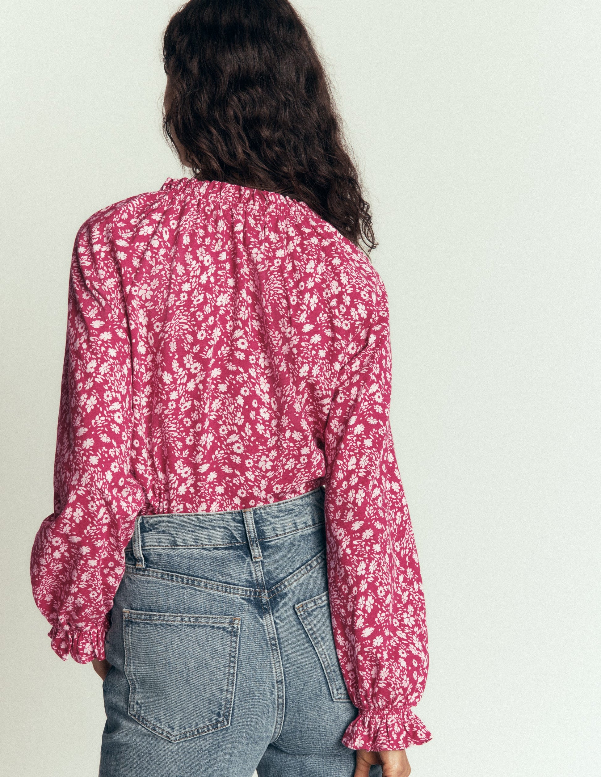 Pia Ruffle Detail Top-Red Bud, Scattered Flora-3