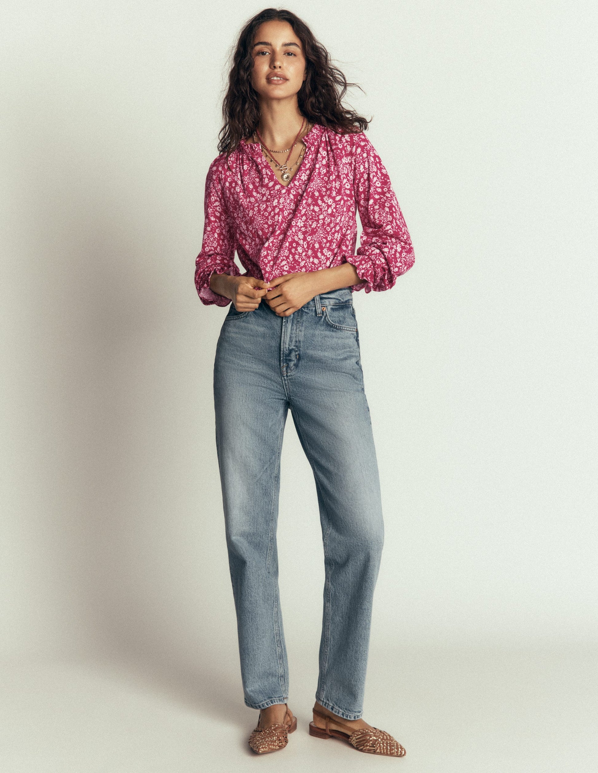 Pia Ruffle Detail Top-Red Bud, Scattered Flora-6