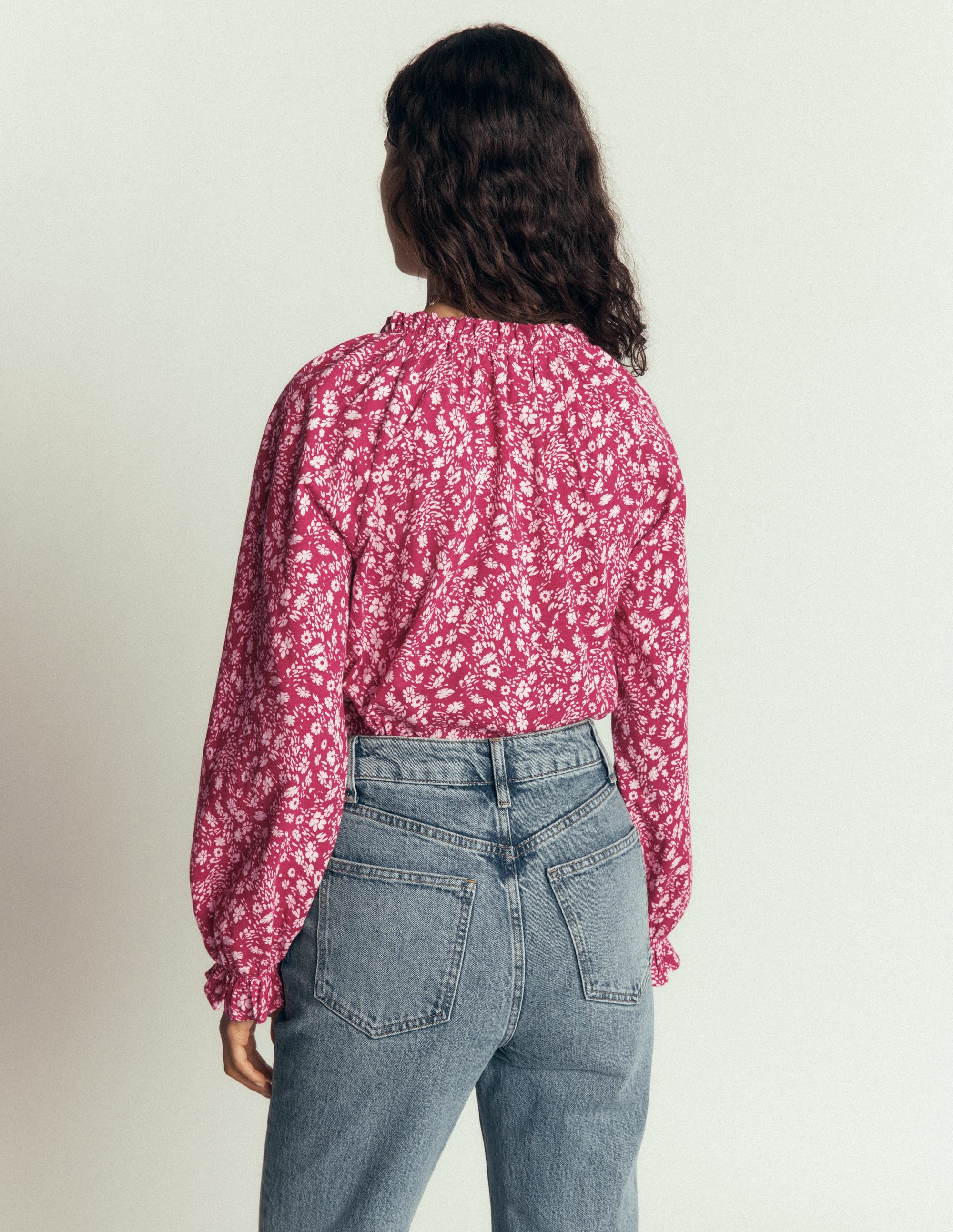 Pia Ruffle Detail Top-Red Bud, Scattered Flora - Image 7