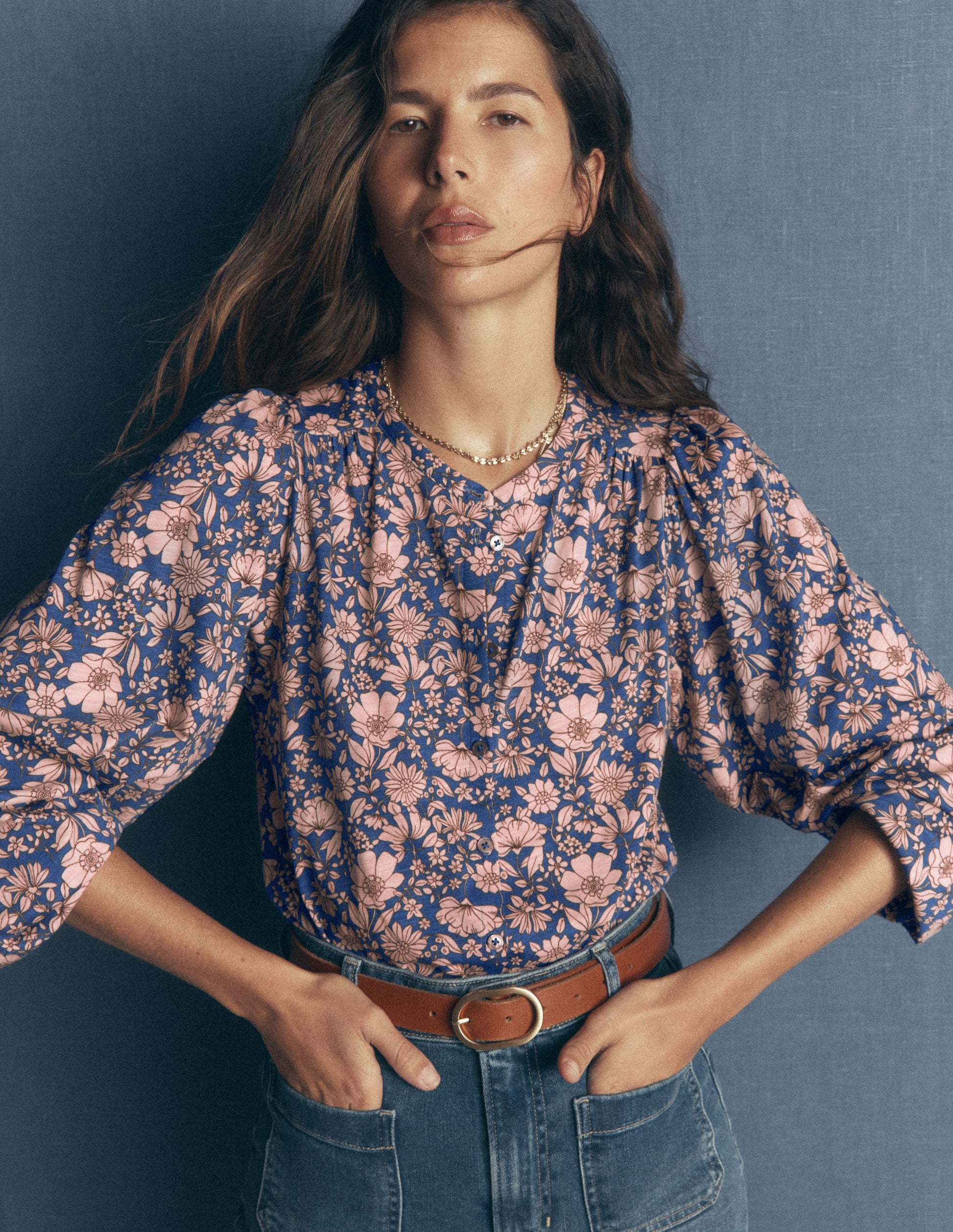 Ara Jersey Shirt-Rose Smoke, Floral Field-1