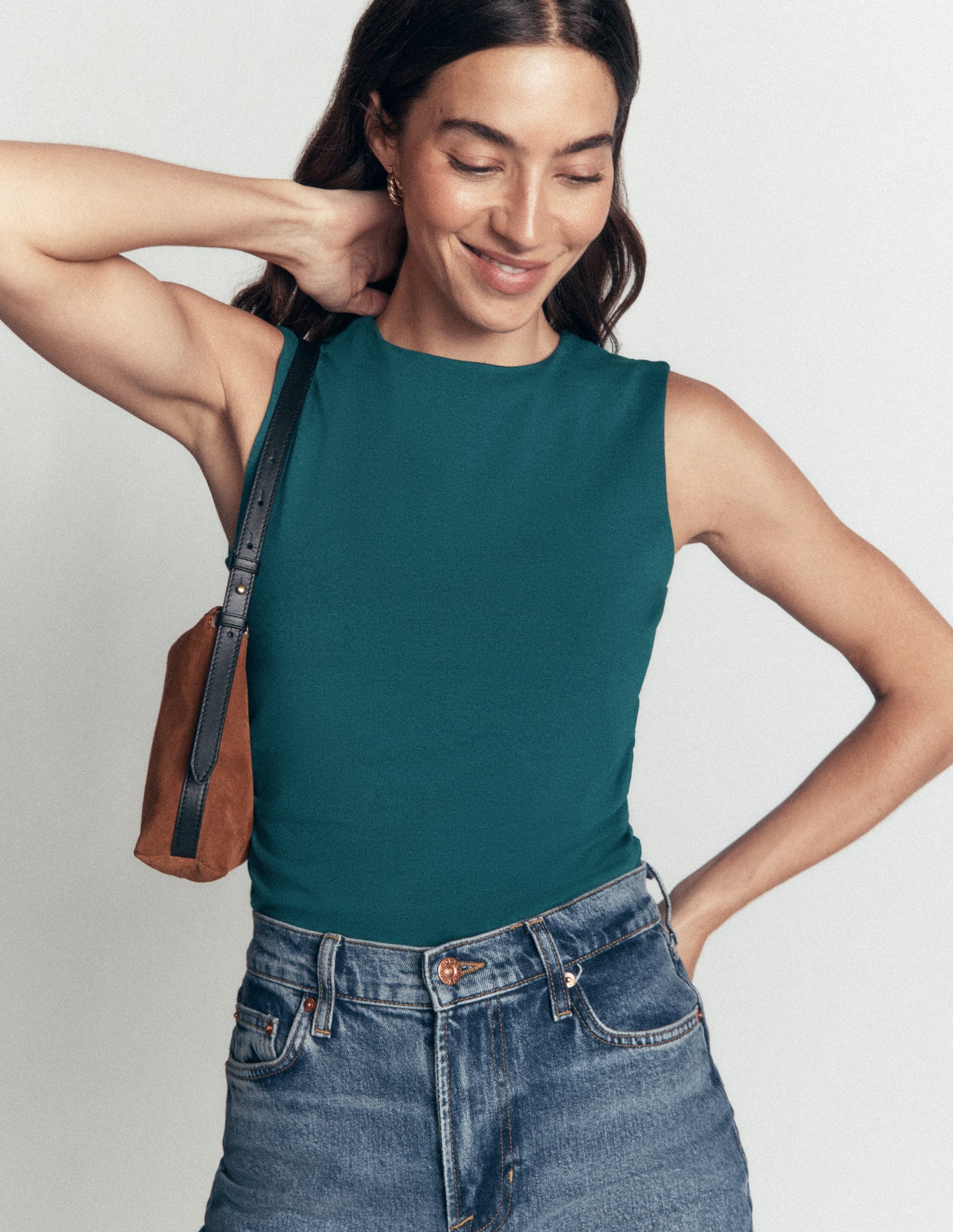 Tia Sleeveless Ruch Jersey Top-Midnight Teal-1