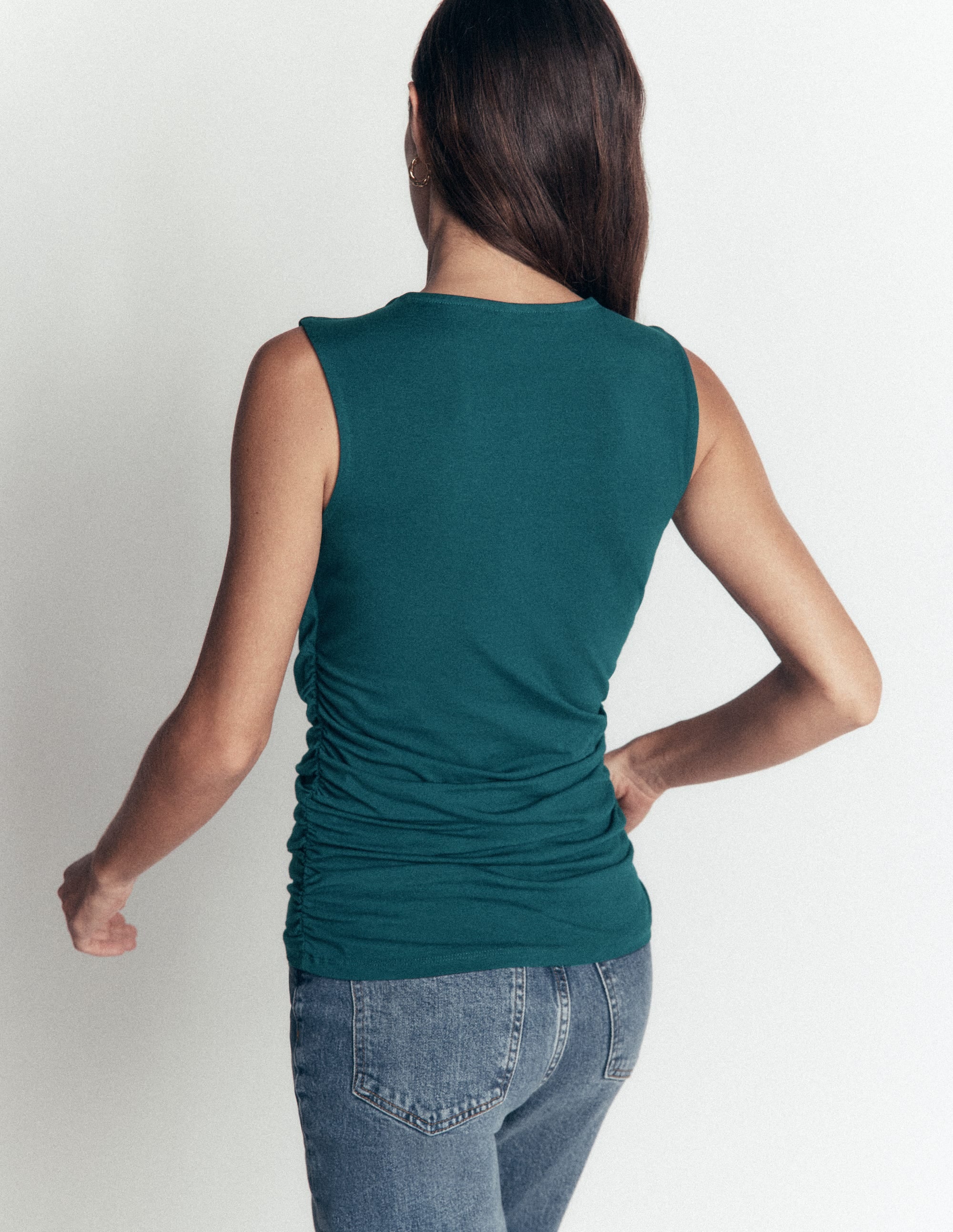 Tia Sleeveless Ruch Jersey Top-Midnight Teal - Image 3