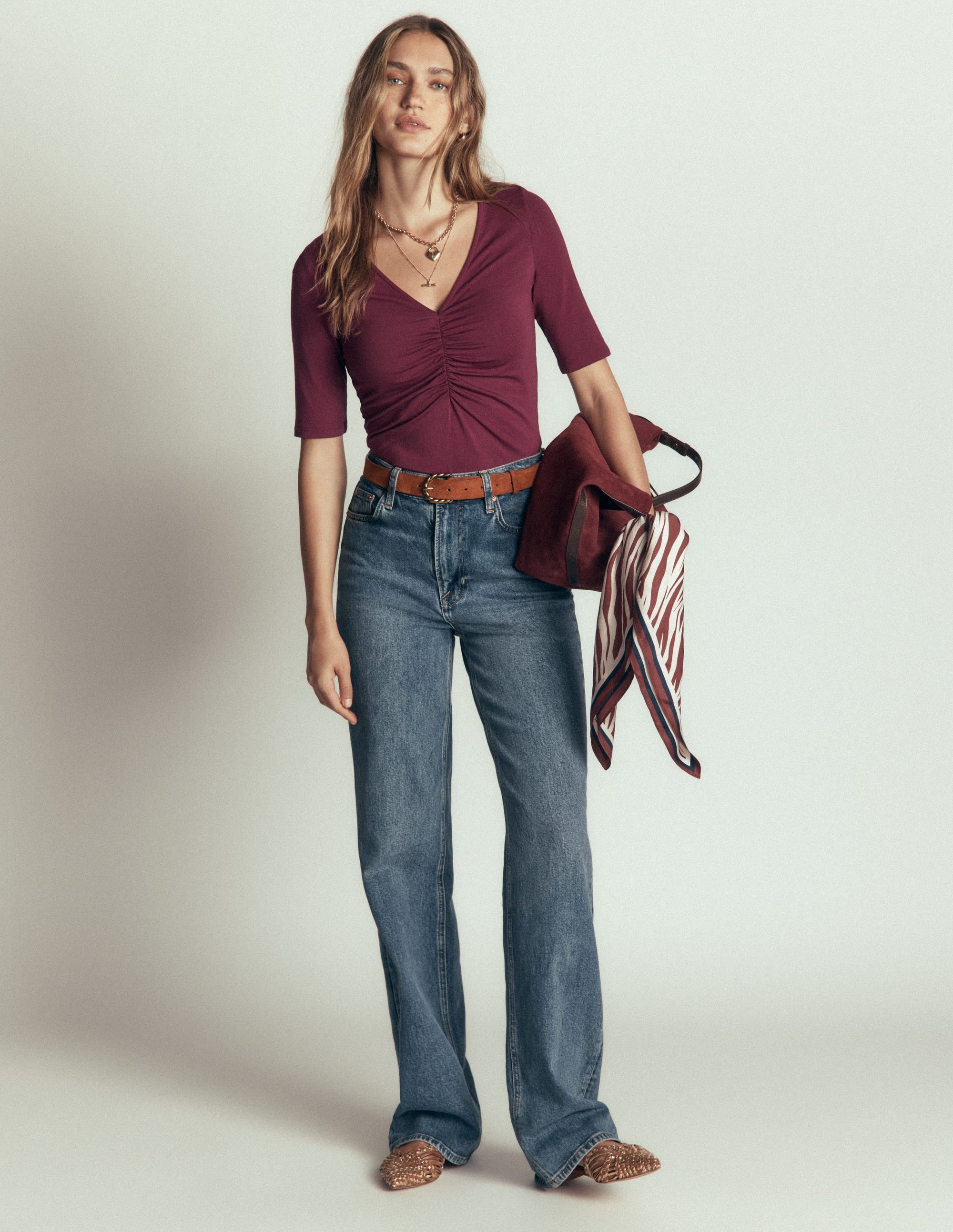 Tia Ruched V-neck Top-Deep Wisteria - Image 4