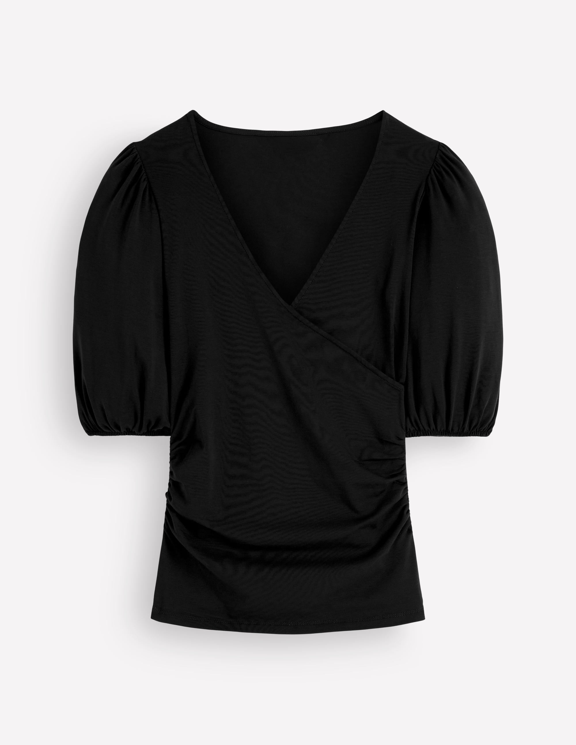 Tia Ruched Wrap Top-Black - Image 5