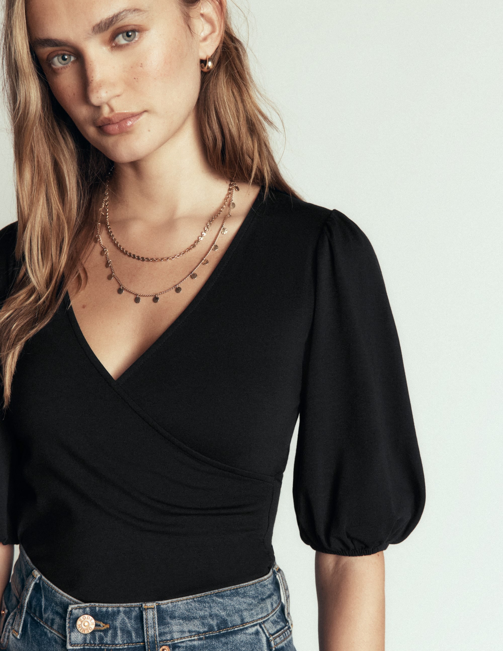 Tia Ruched Wrap Top-Black - Image 2