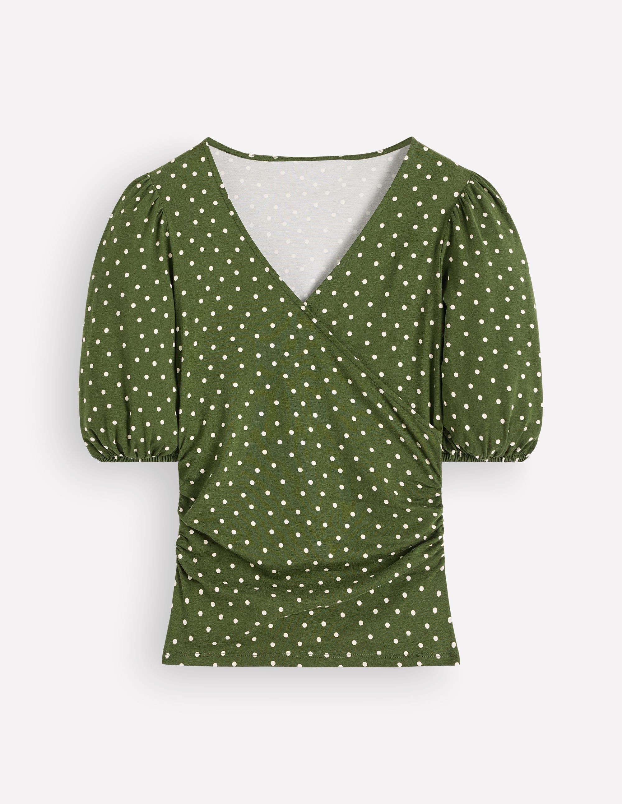 Tia Ruched Wrap Top-Brunswick Green, Painted Dot - Image 7