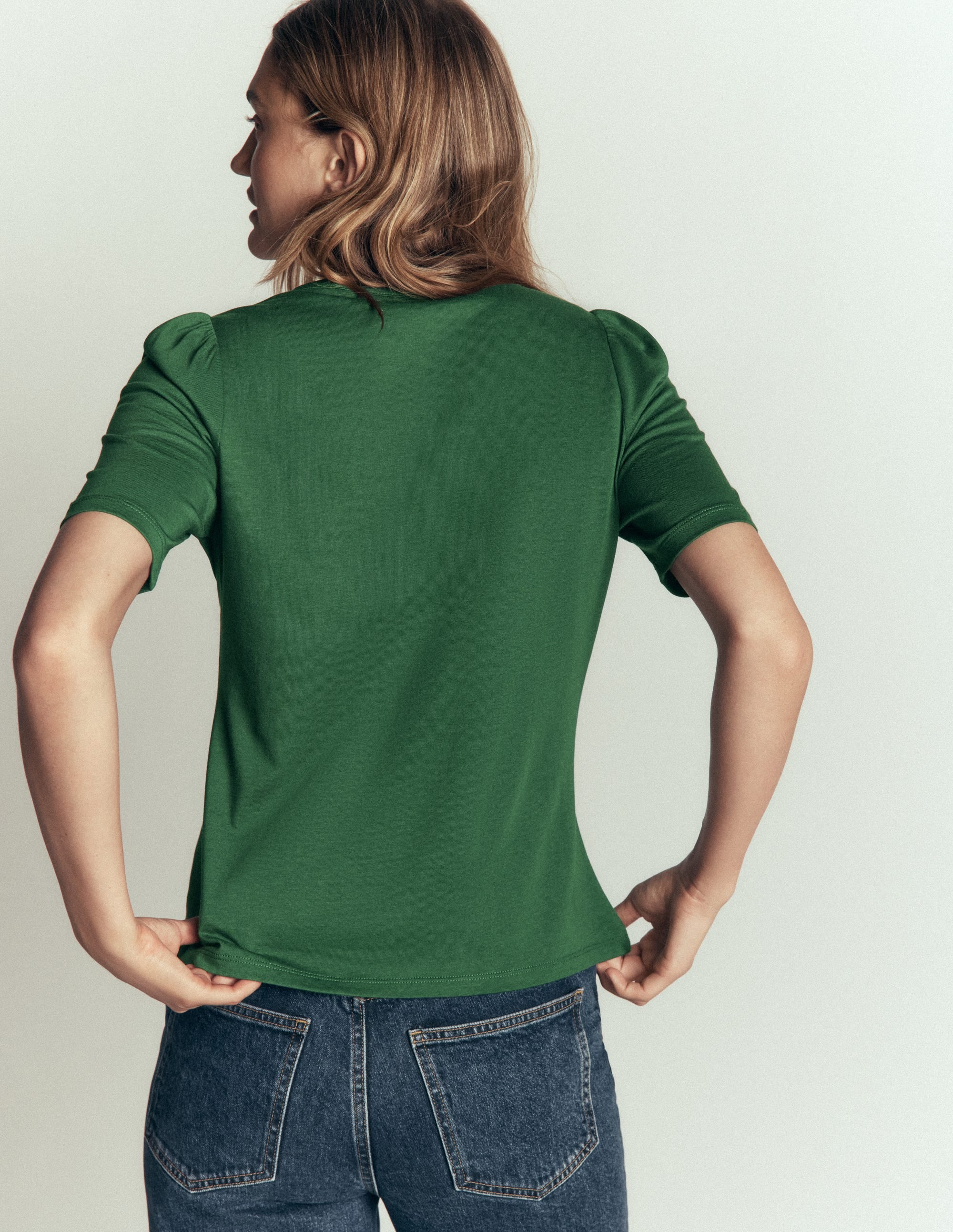 Short Puff Sleeve Top-Hunter Green - Image 3