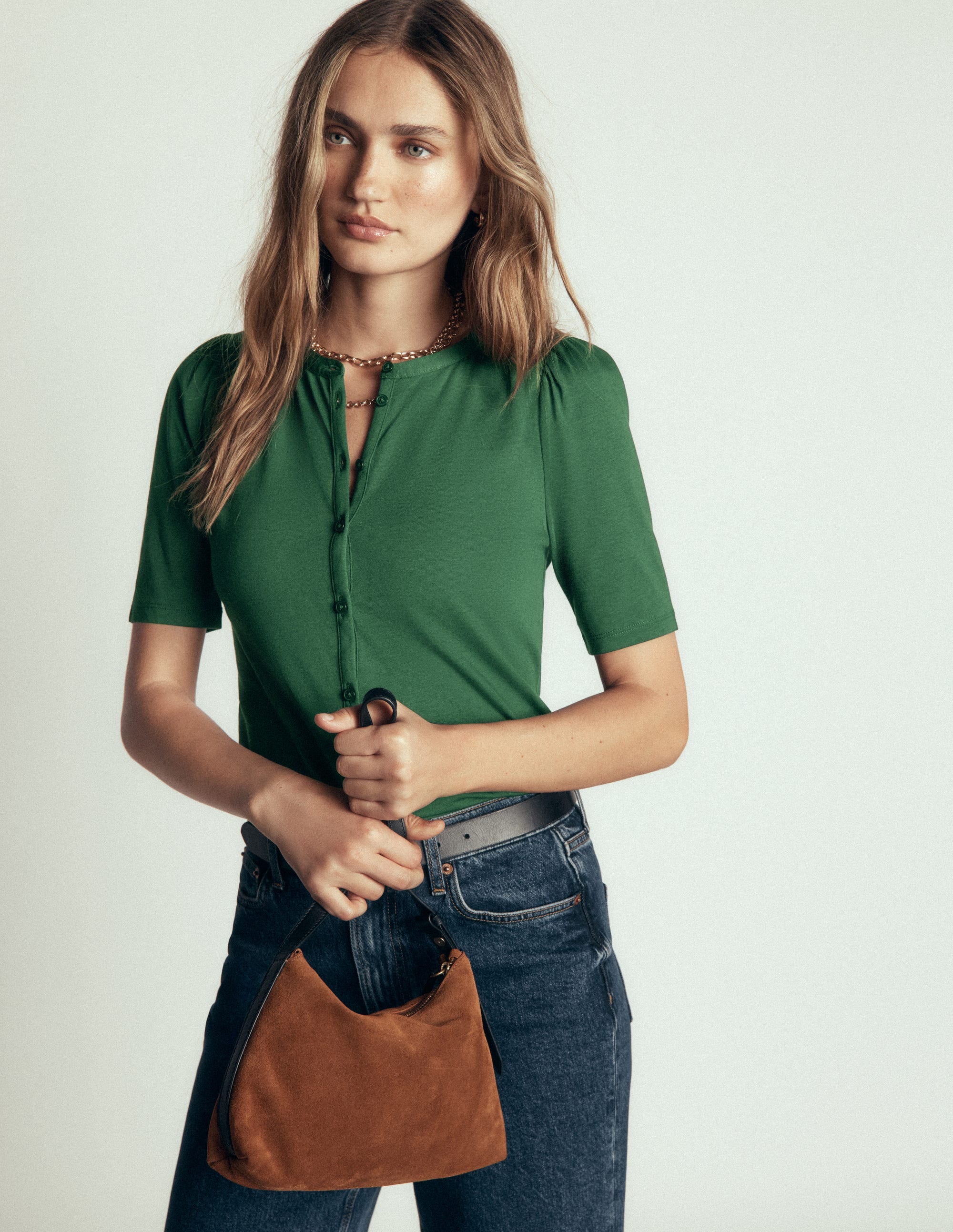 Short Puff Sleeve Top-Hunter Green - Image 4