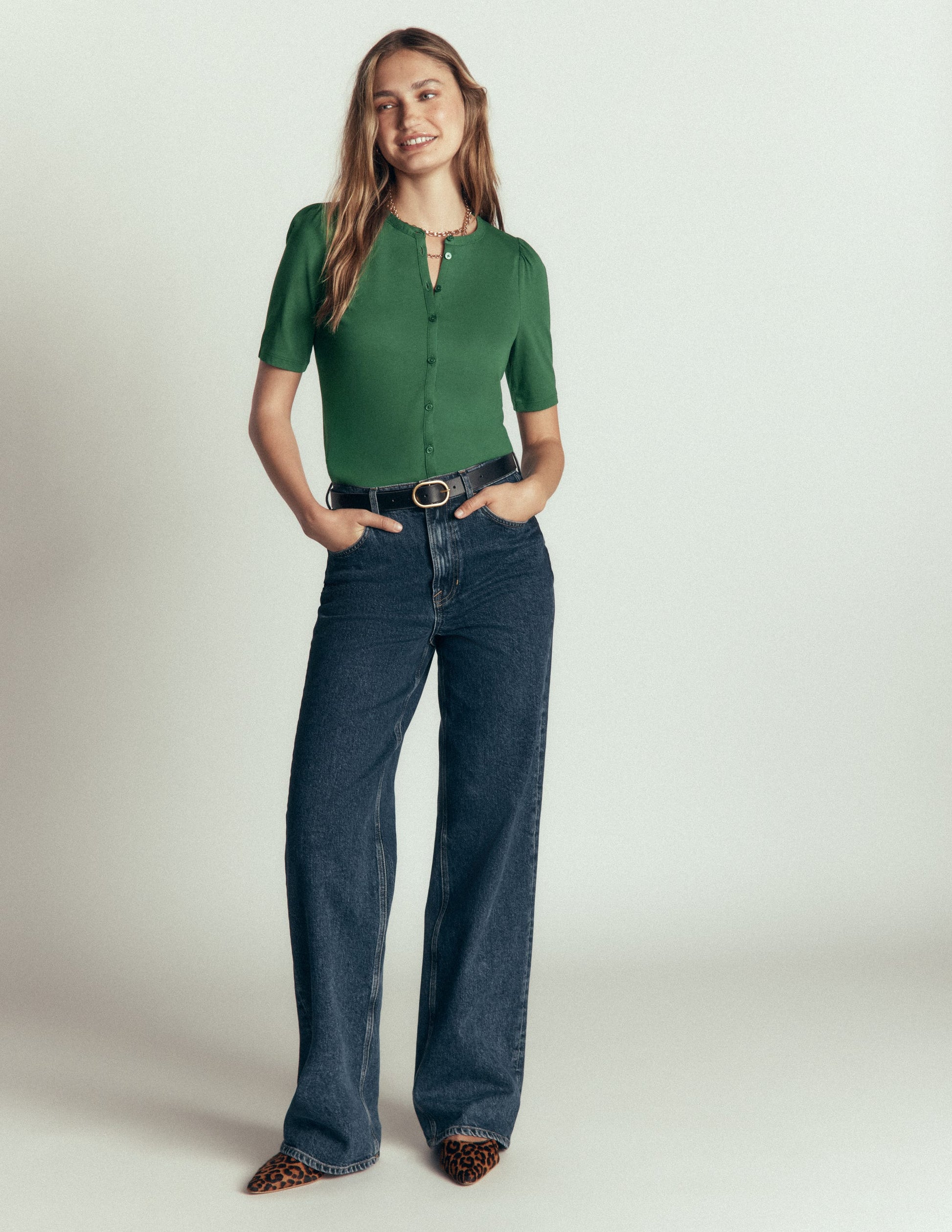Short Puff Sleeve Top-Hunter Green-6