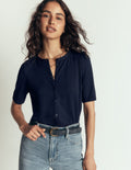 Short Puff Sleeve Top-Navy