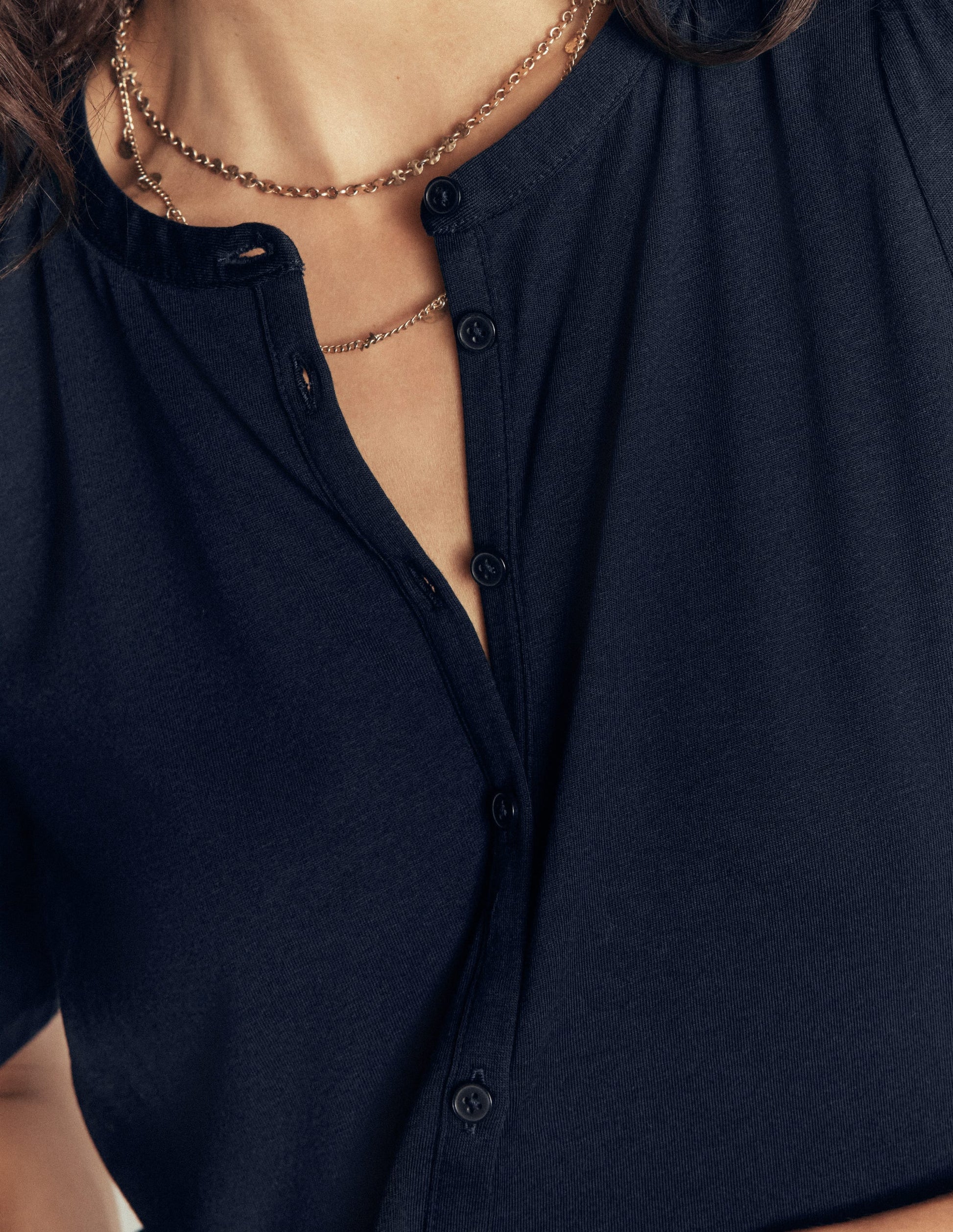 Short Puff Sleeve Top-Navy-2