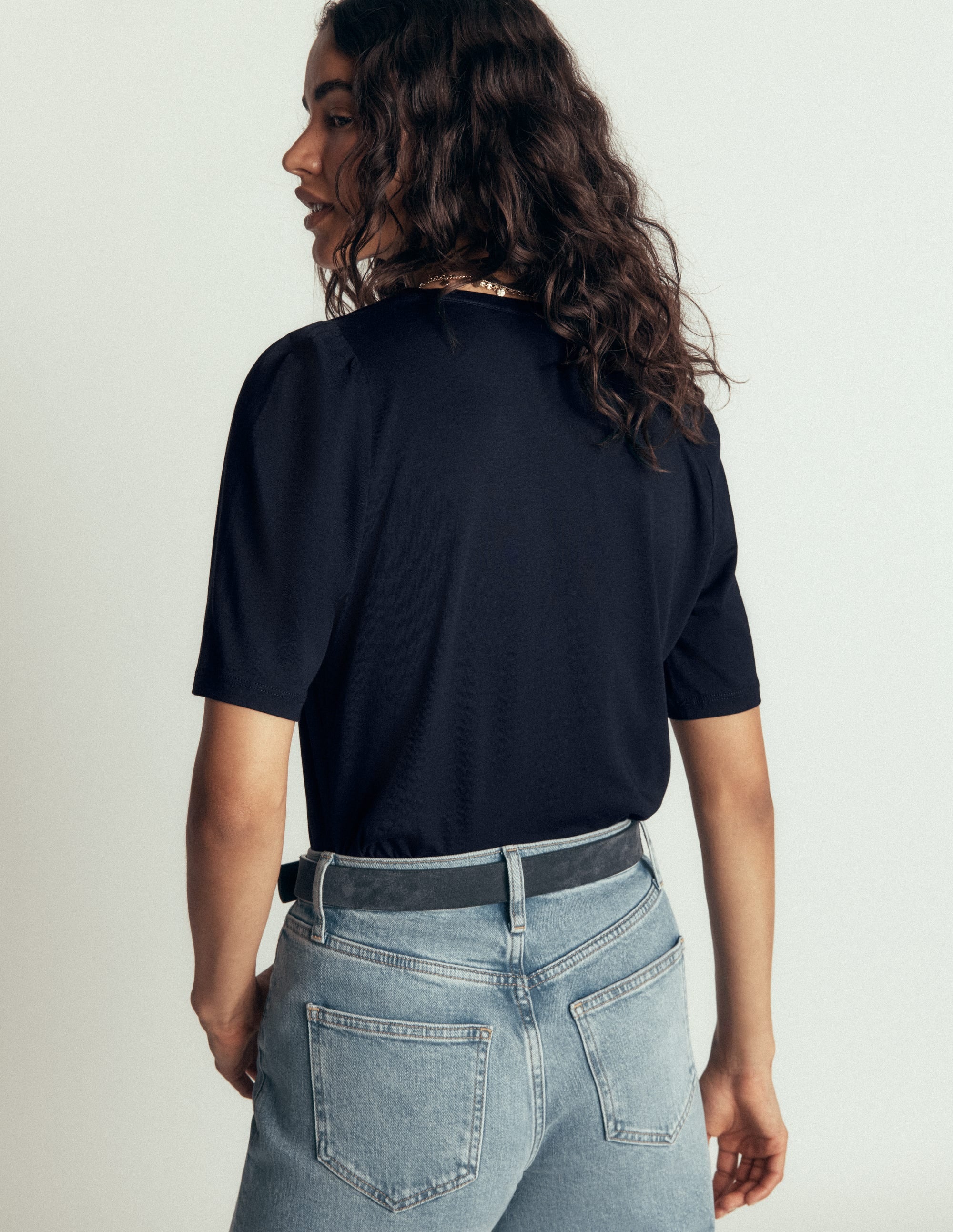 Short Puff Sleeve Top-Navy - Image 3