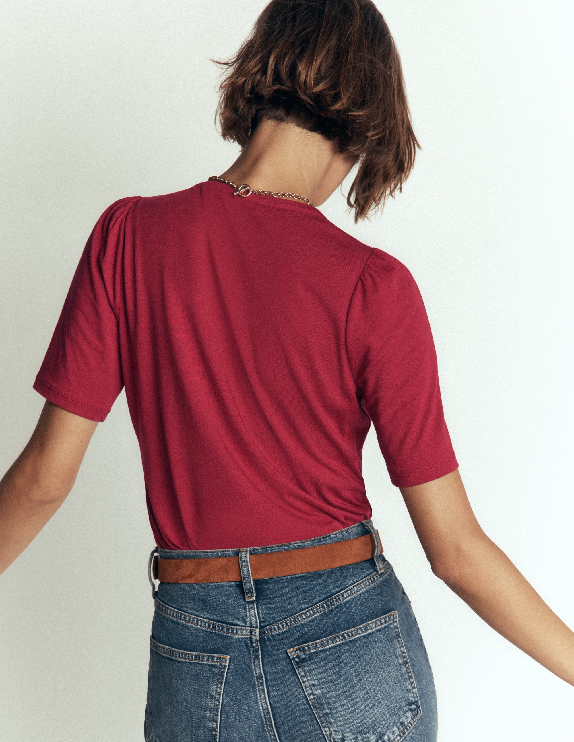 Short Puff Sleeve Top-Red Earth - Image 3