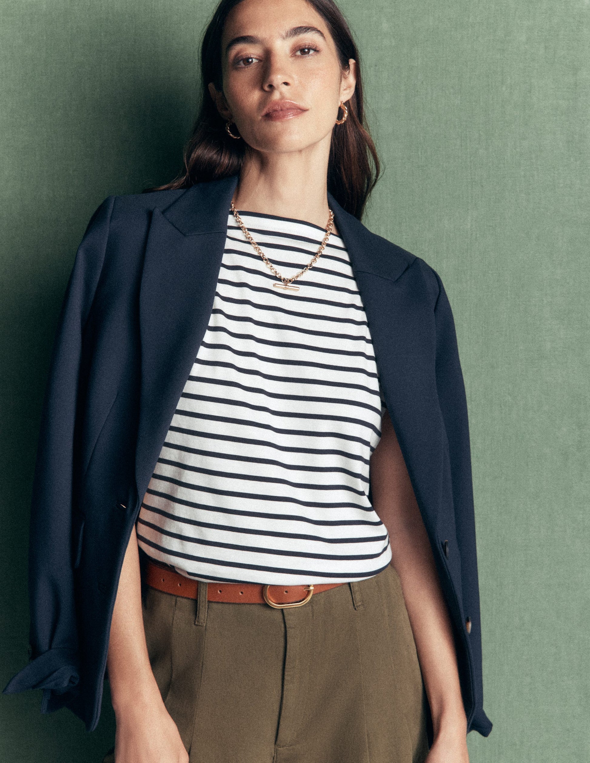 Supersoft Slash Neck T-Shirt-Ivory, Navy Stripe-1