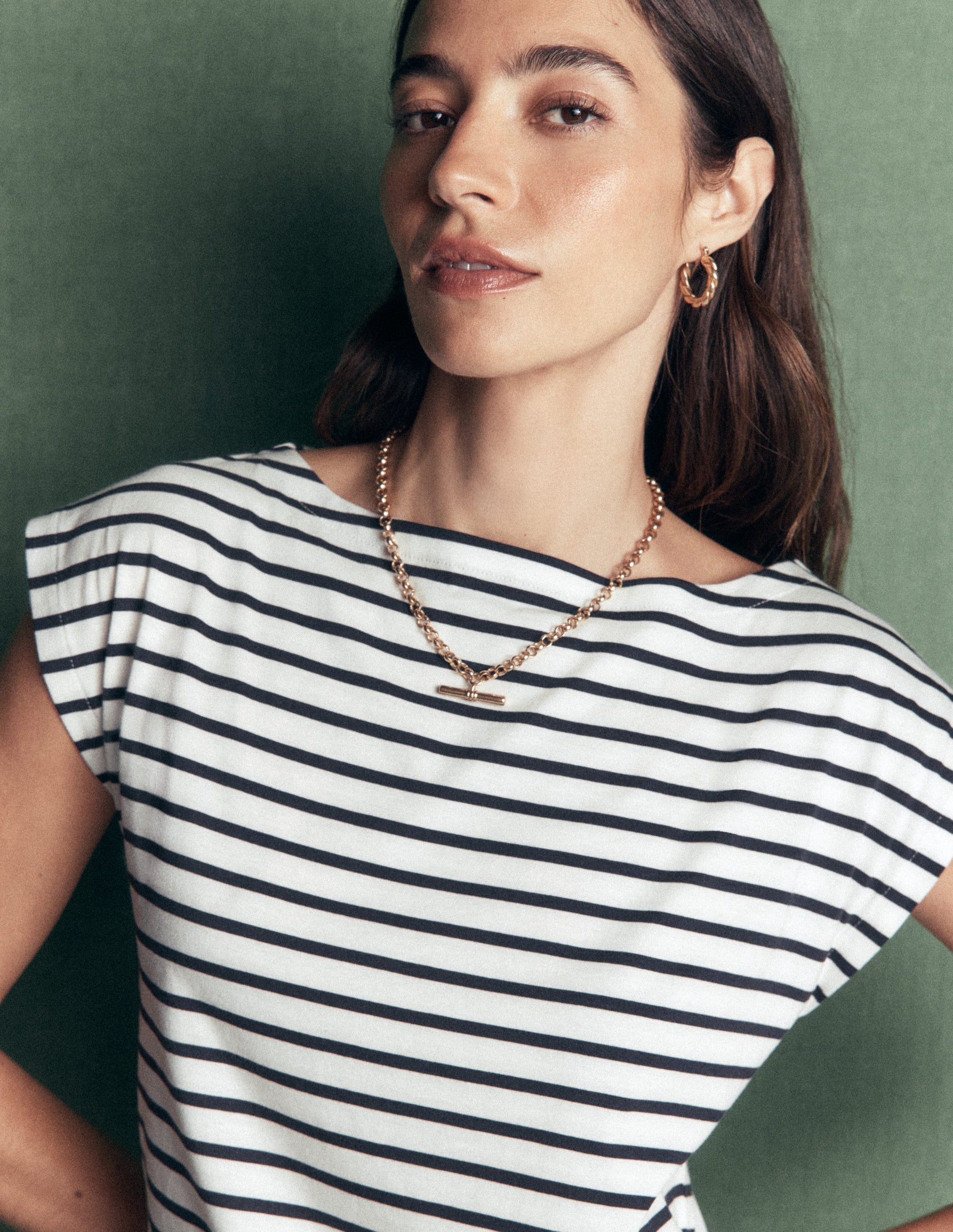 Supersoft Slash Neck T-Shirt-Ivory, Navy Stripe-2