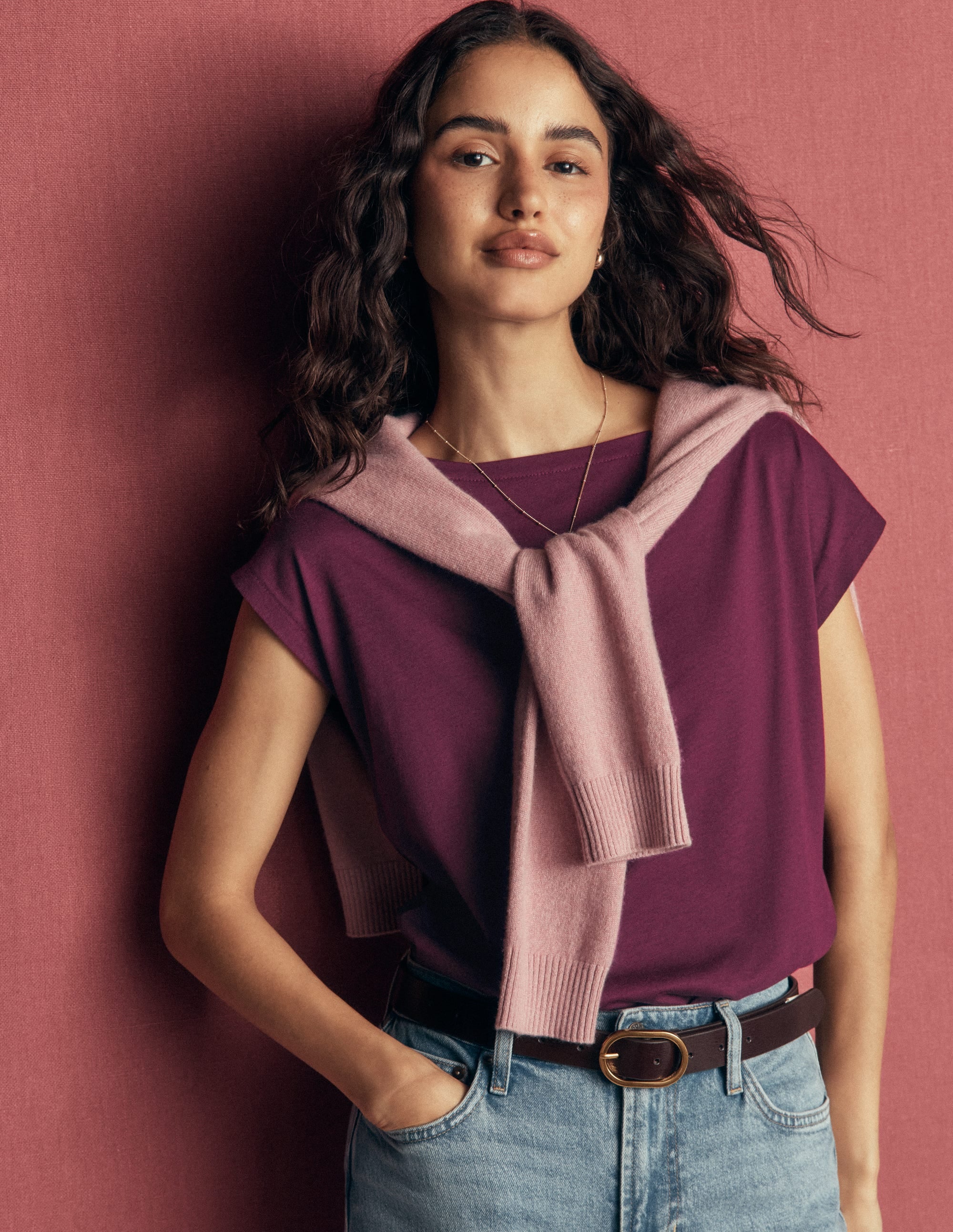 Supersoft Slash Neck T-Shirt-Dark Cherry - Image 1