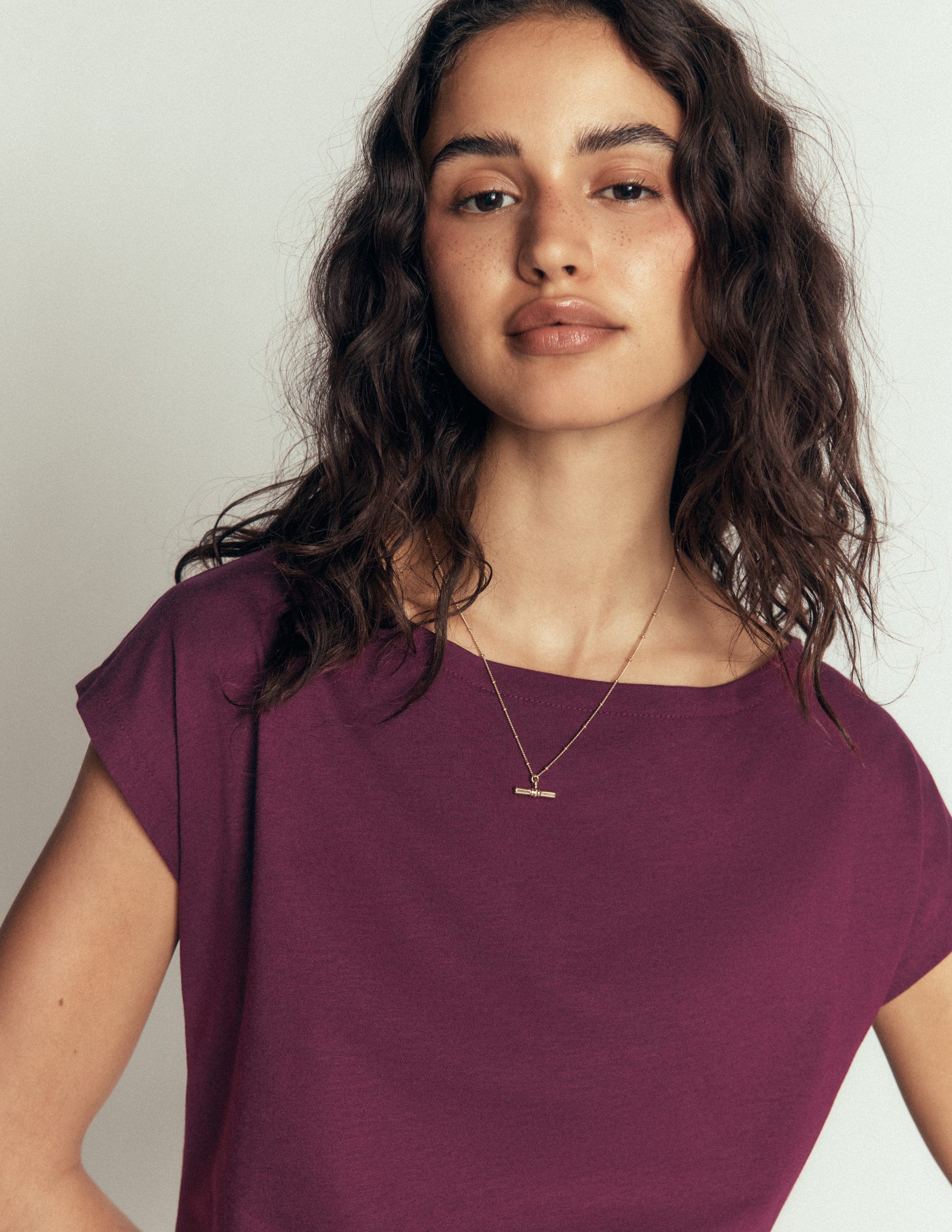 Supersoft Slash Neck T-Shirt-Dark Cherry-2