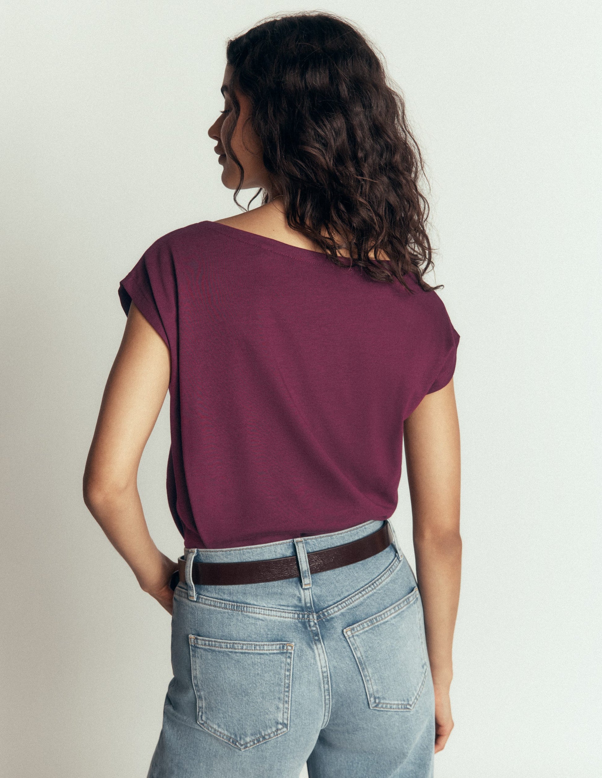 Supersoft Slash Neck T-Shirt-Dark Cherry-3