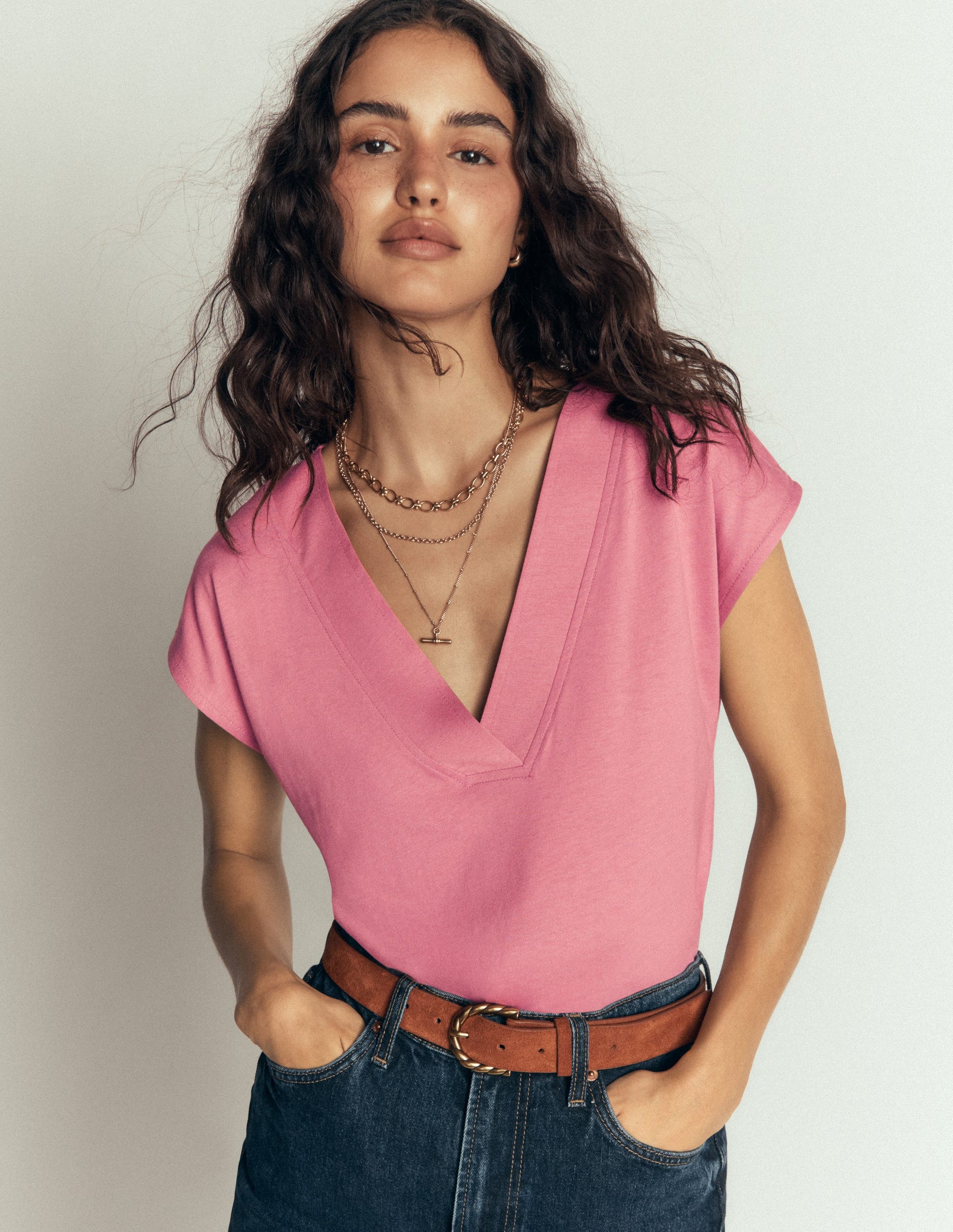 Imi Supersoft V-neck T-shirt-Pink Heather-1