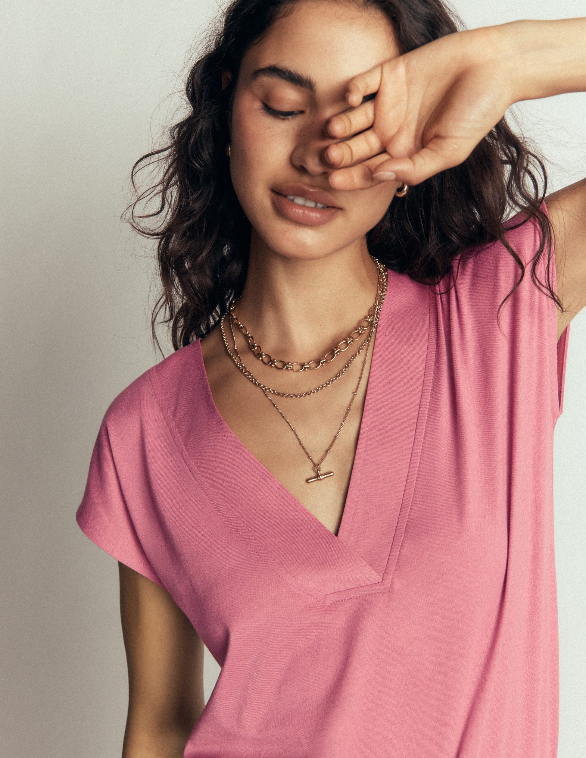 Imi Supersoft V-neck T-shirt-Pink Heather-2